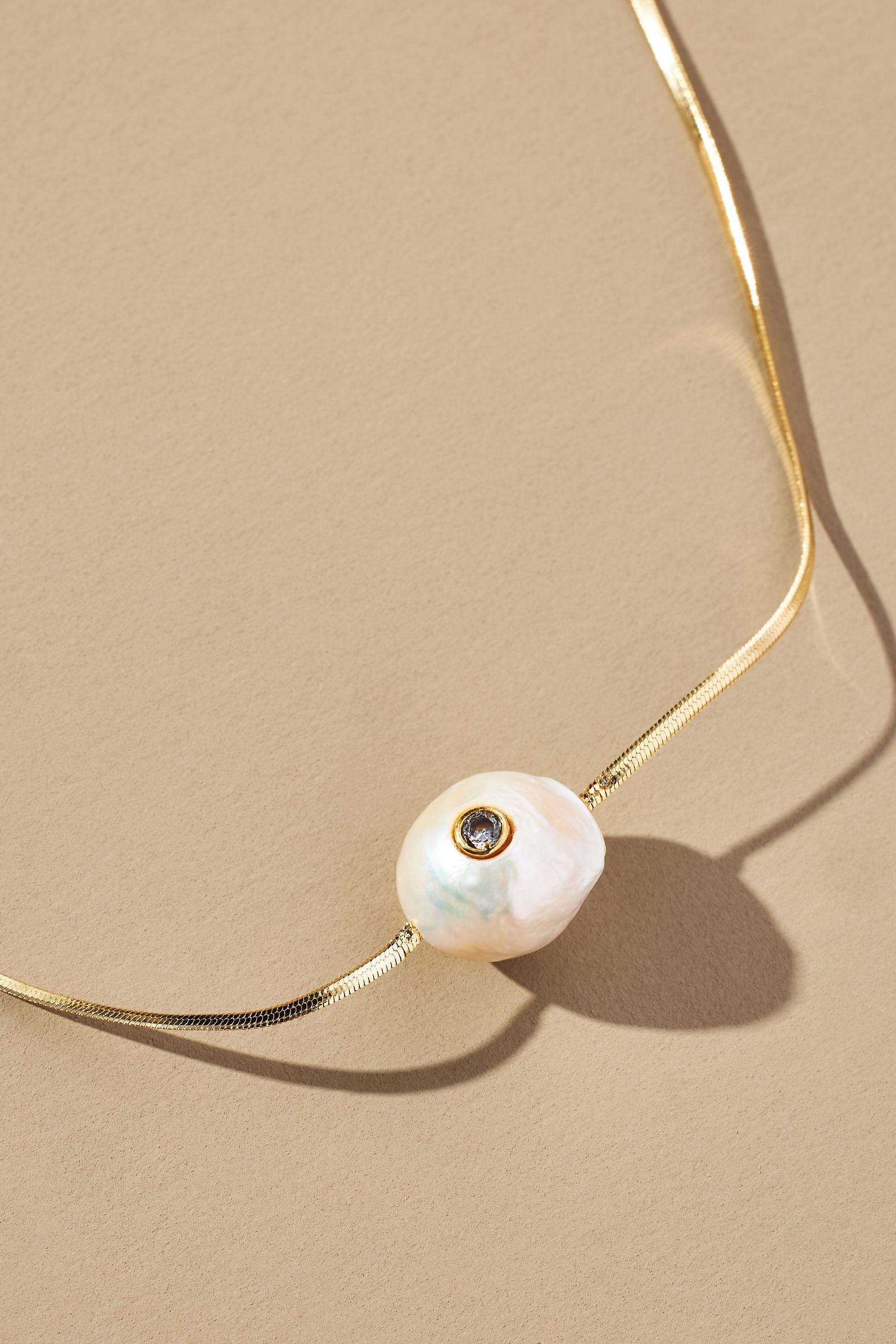 Slider Herringbone Necklace, Pearl, A501_0017, large image number 2