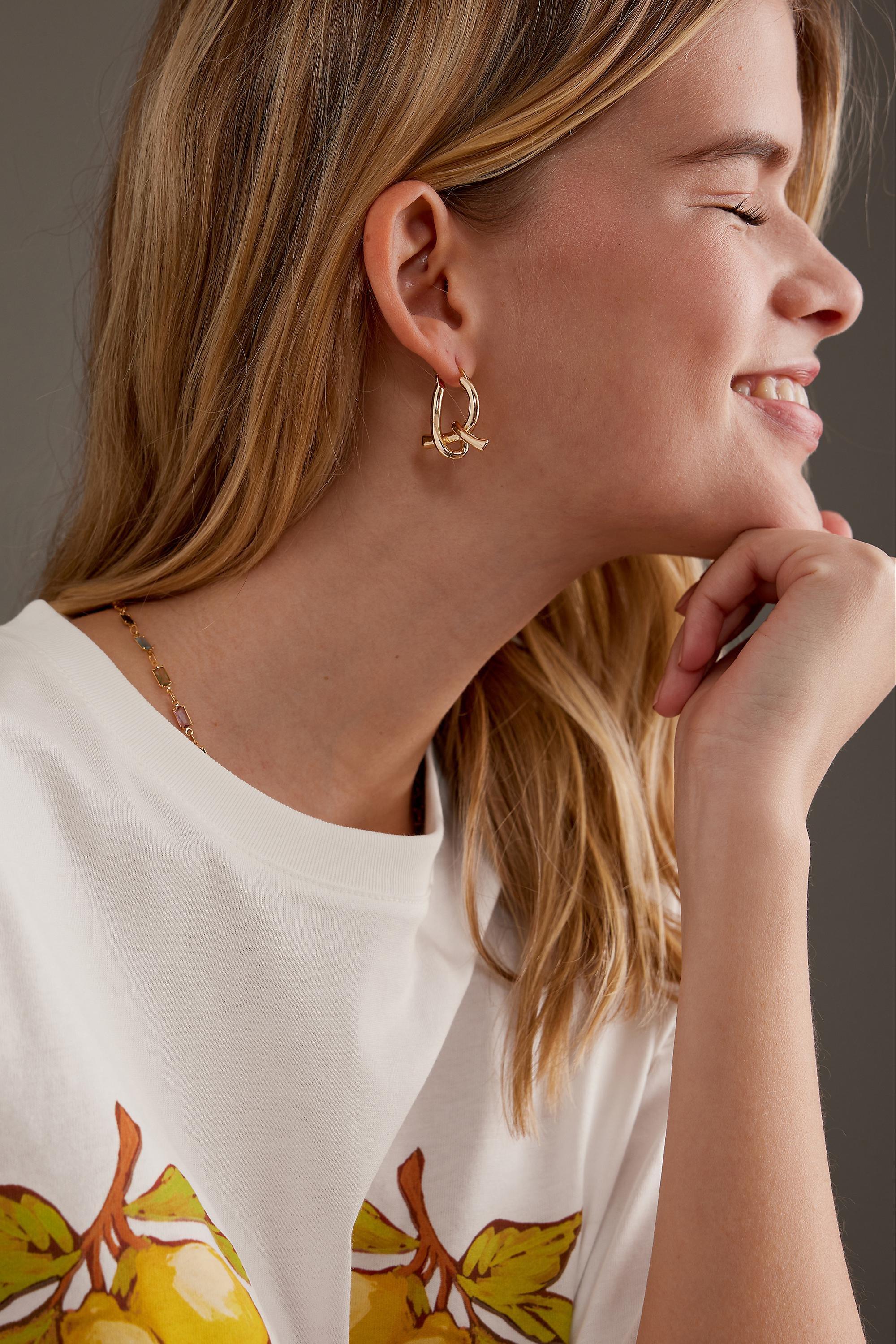 Small Knot Hoop Earrings, Gold, A501_0070, large image number 0