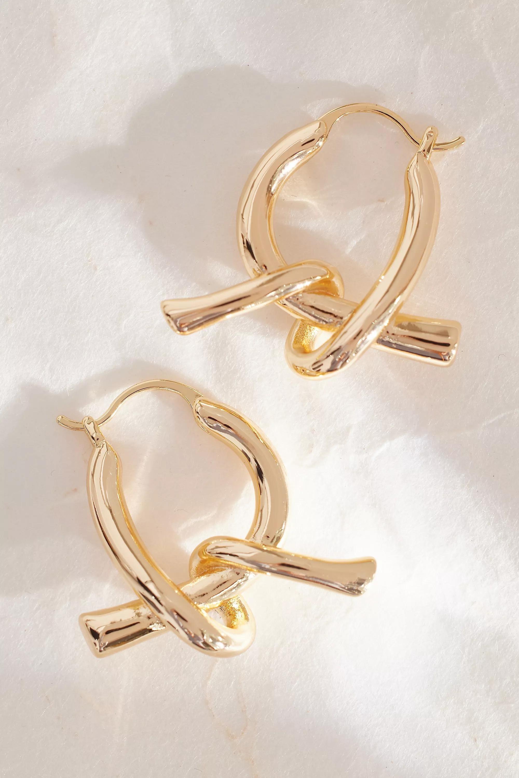 Small Knot Hoop Earrings, Gold, A501_0070, large image number 1