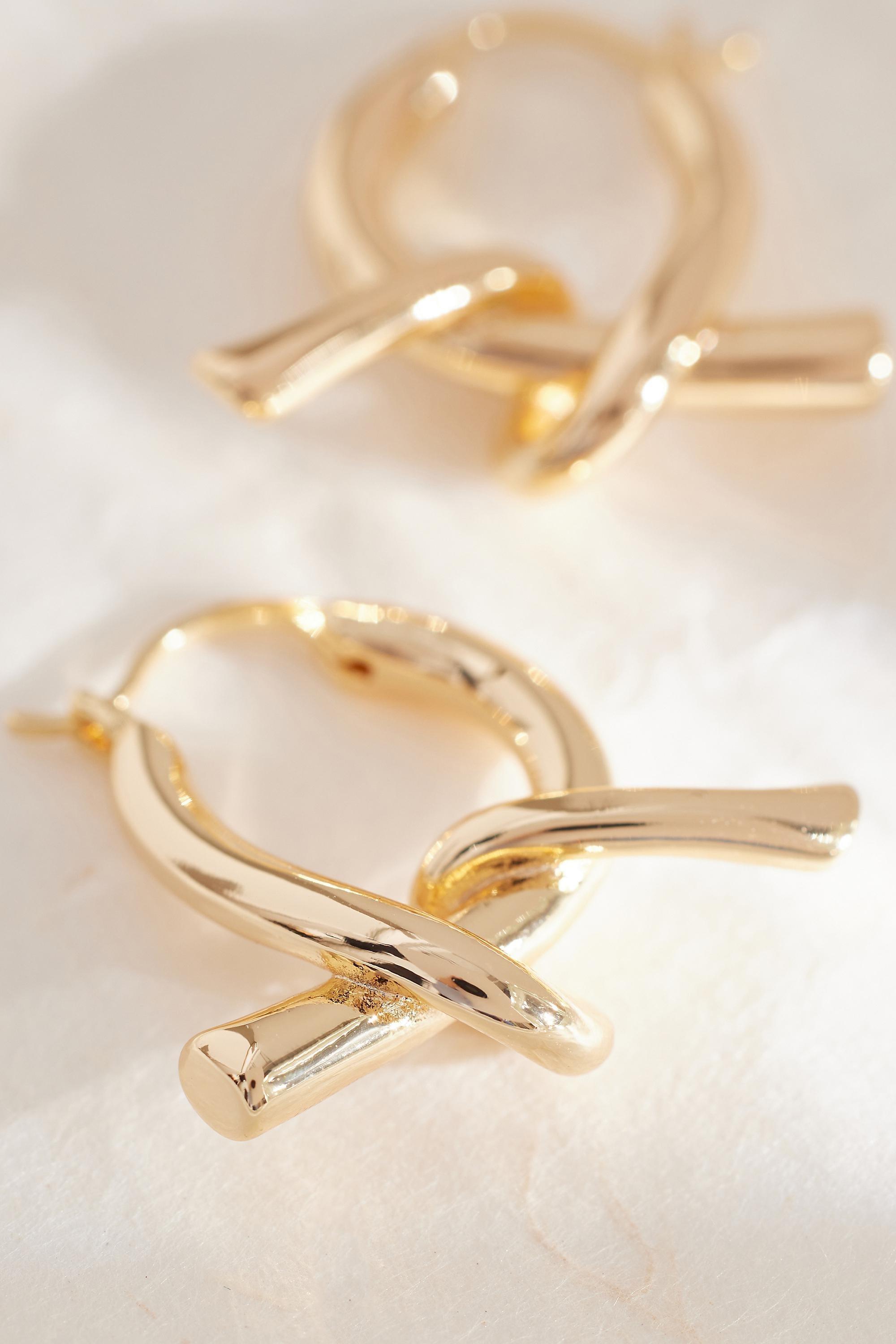 Small Knot Hoop Earrings, Gold, A501_0070, large image number 4