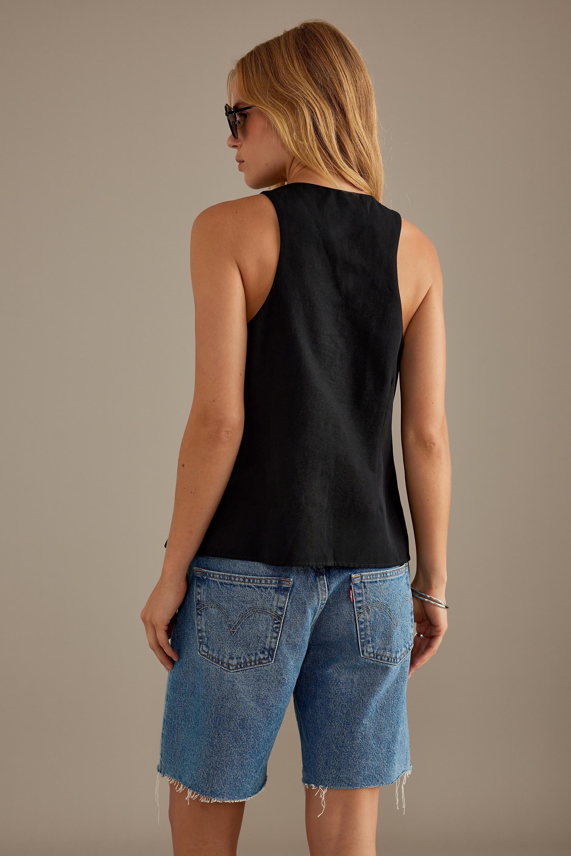 Linen-Blend Waistcoat, Black, A501_0001, large image number 2