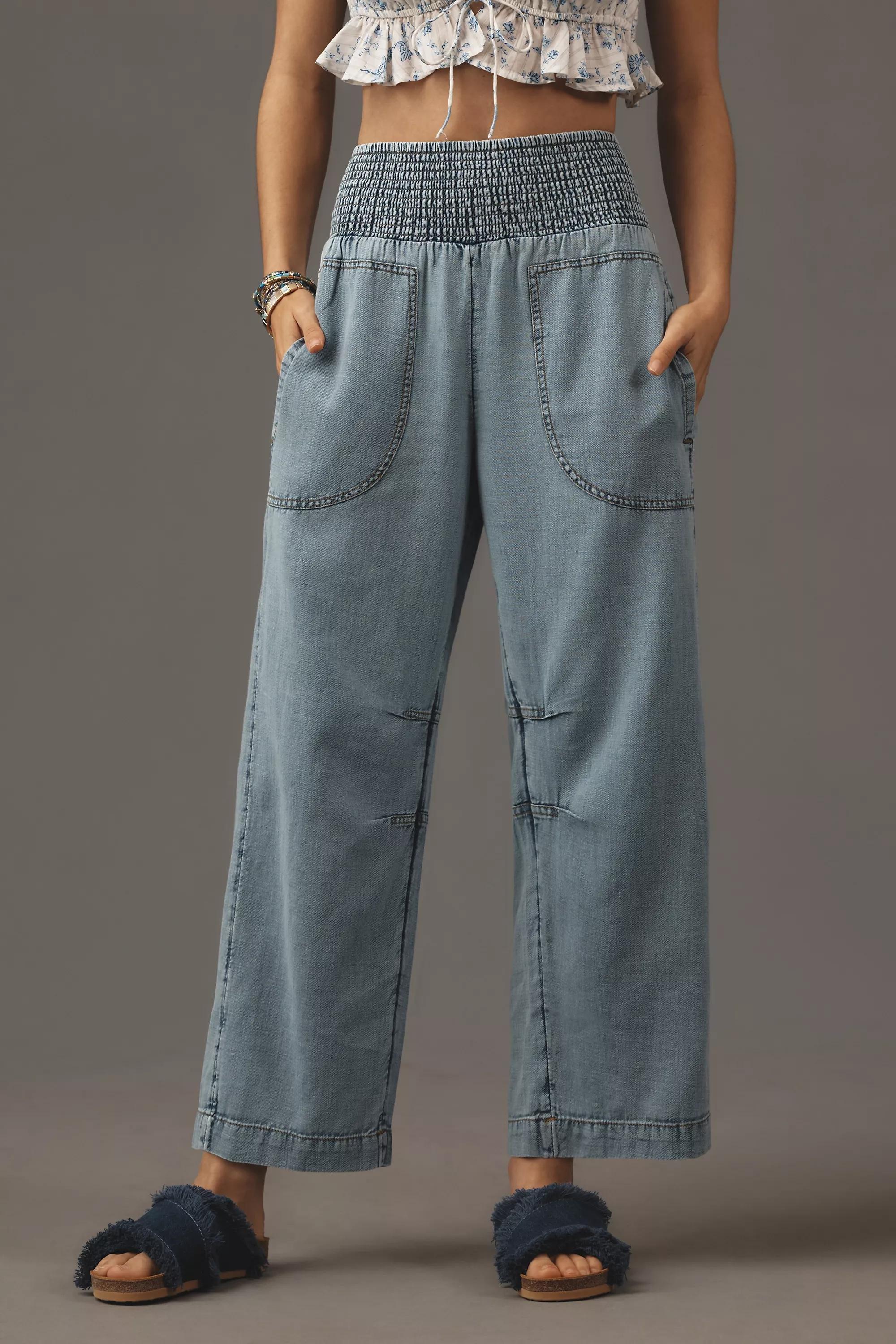Blue The Reese Smocked Pull-On Barrel Trousers: Denim Edition, Blue, large image number 1