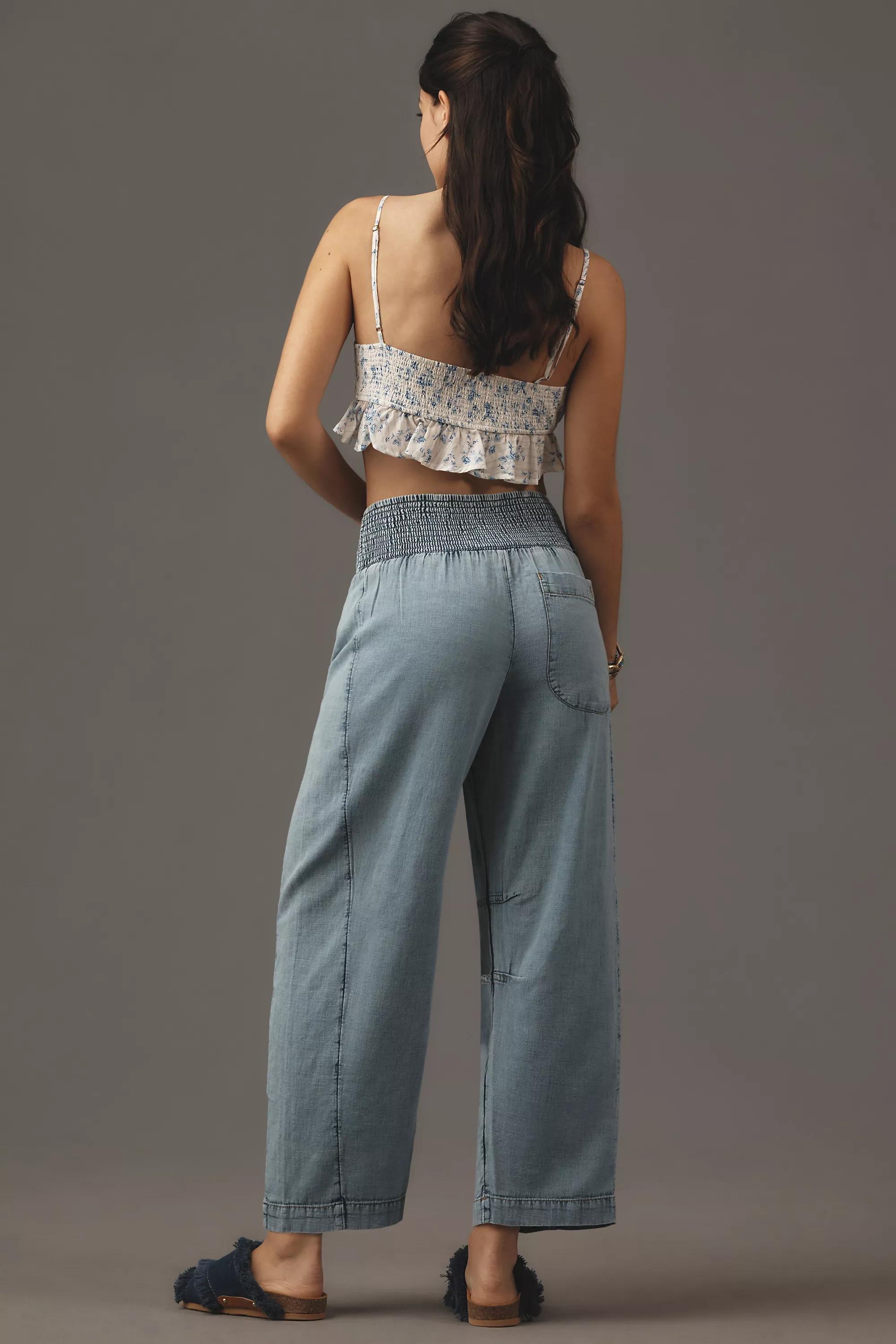 Blue The Reese Smocked Pull-On Barrel Trousers: Denim Edition, Blue, large image number 2