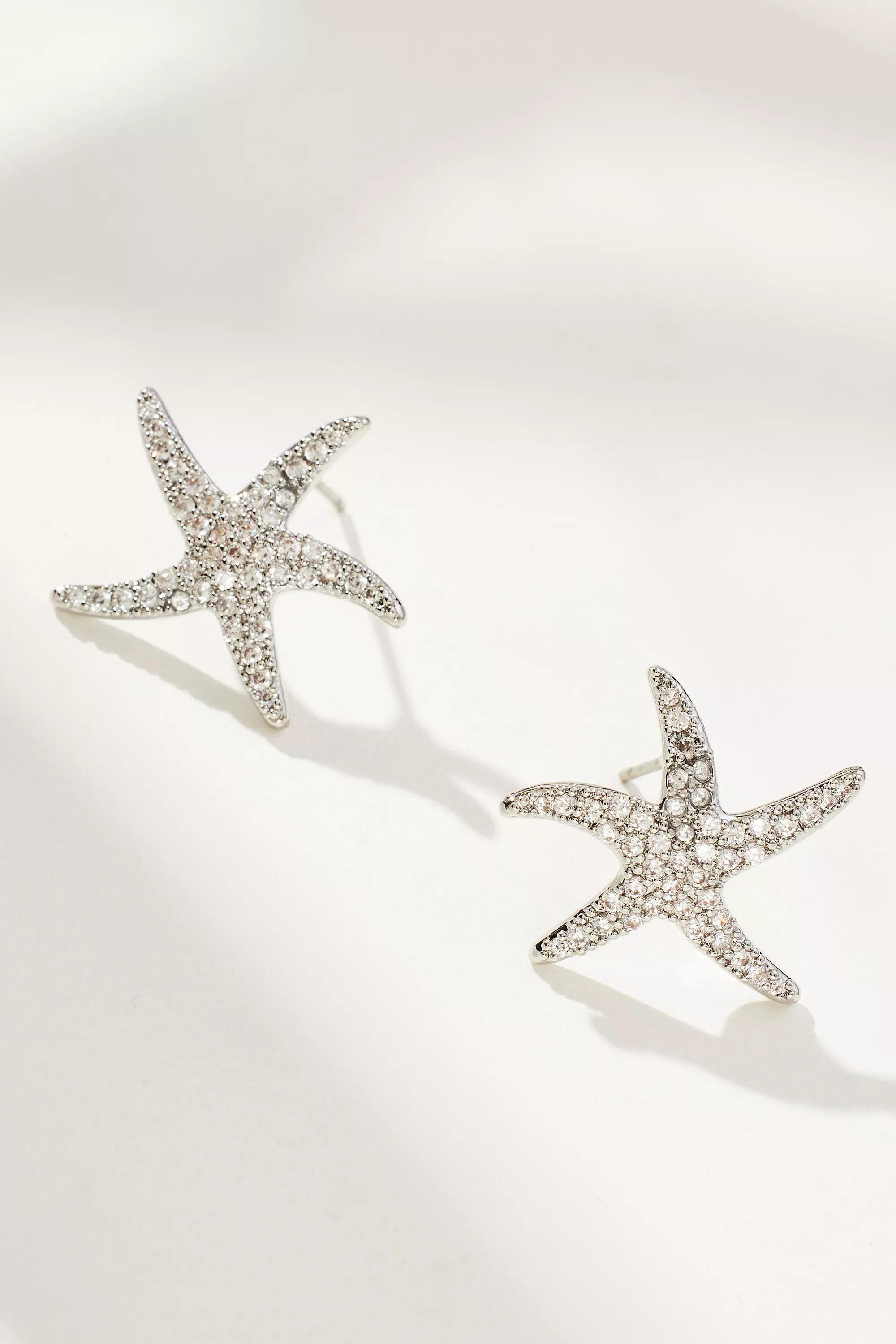 Starfish Post Earrings, Silver, A501_0007, large image number 0