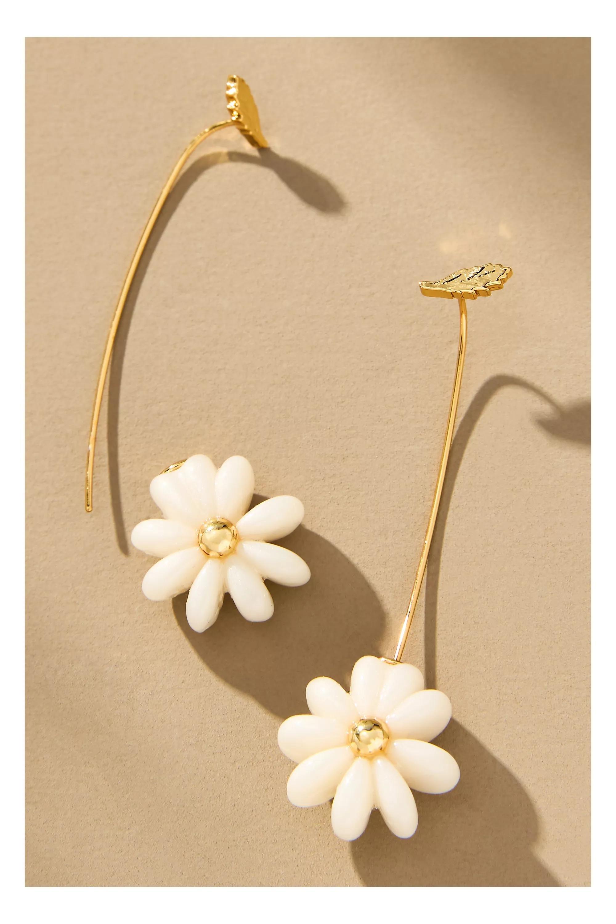 Anthropologie Earrings Floral, White, A501_0010, large image number 0