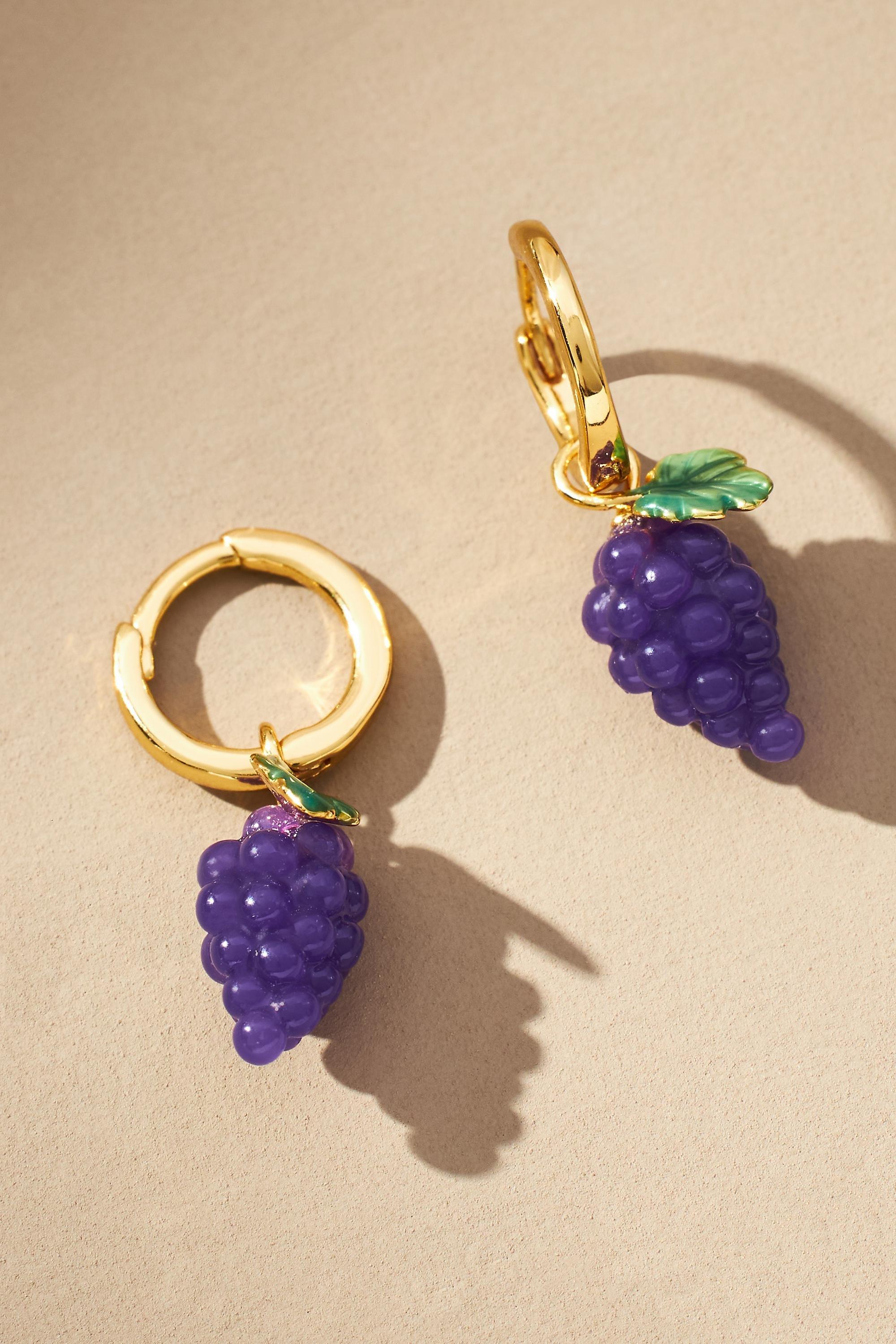 Fruit Charm Huggie Earrings, Purple, A501_0050, large image number 0