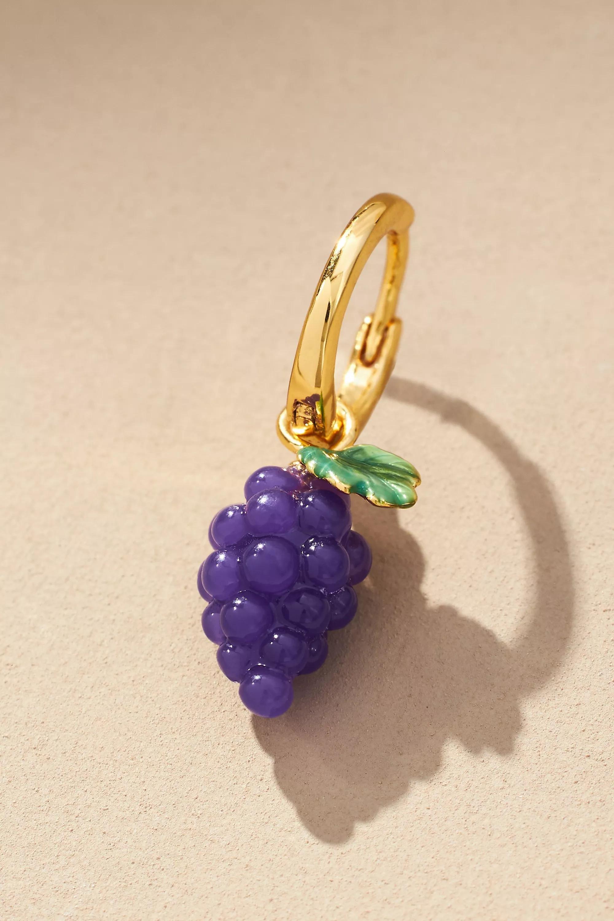 Fruit Charm Huggie Earrings, Purple, A501_0050, large image number 3