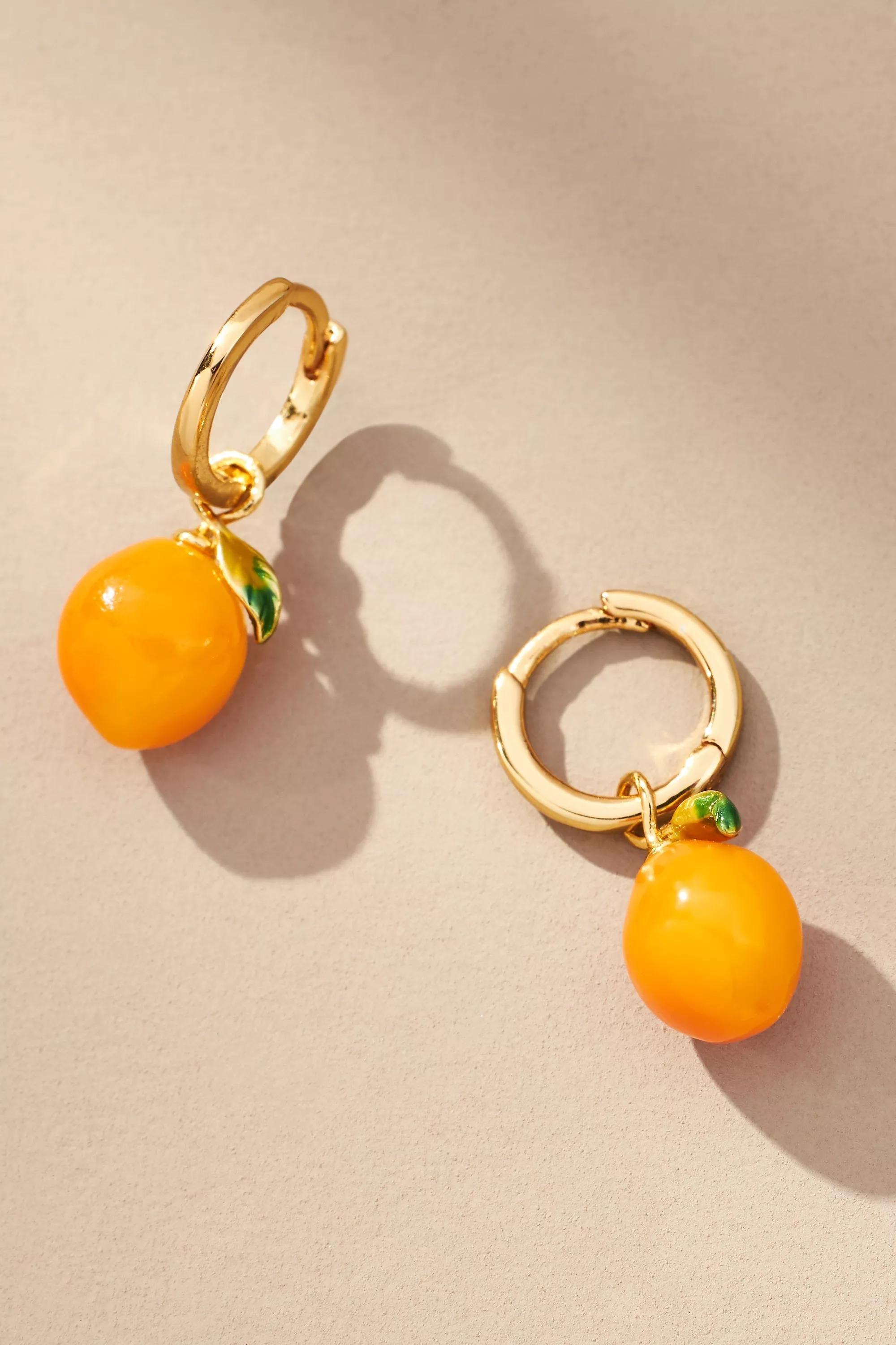 Fruit Charm Huggie Earrings, Orange, A501_0080, large image number 1