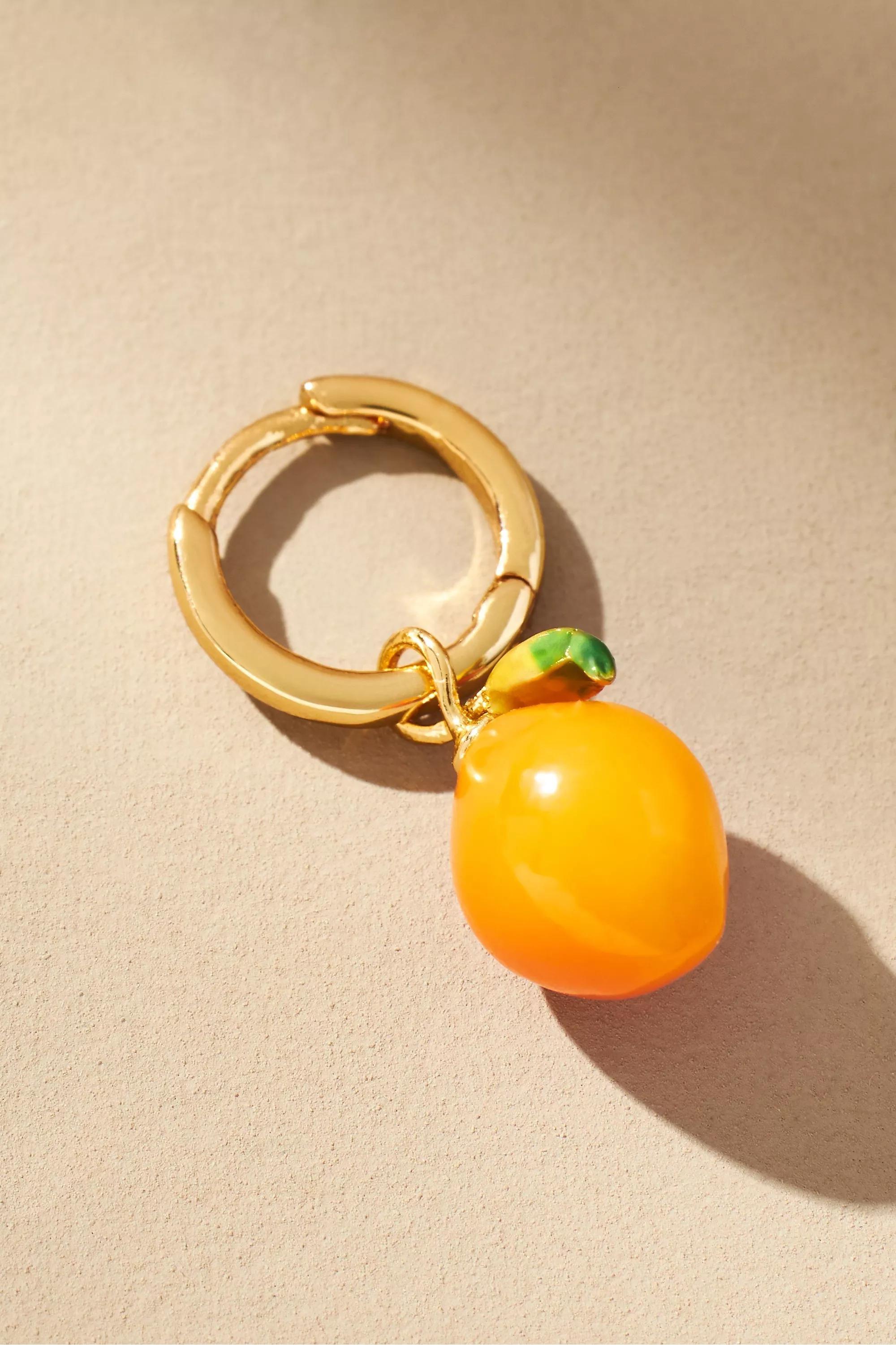 Fruit Charm Huggie Earrings, Orange, A501_0080, large image number 3