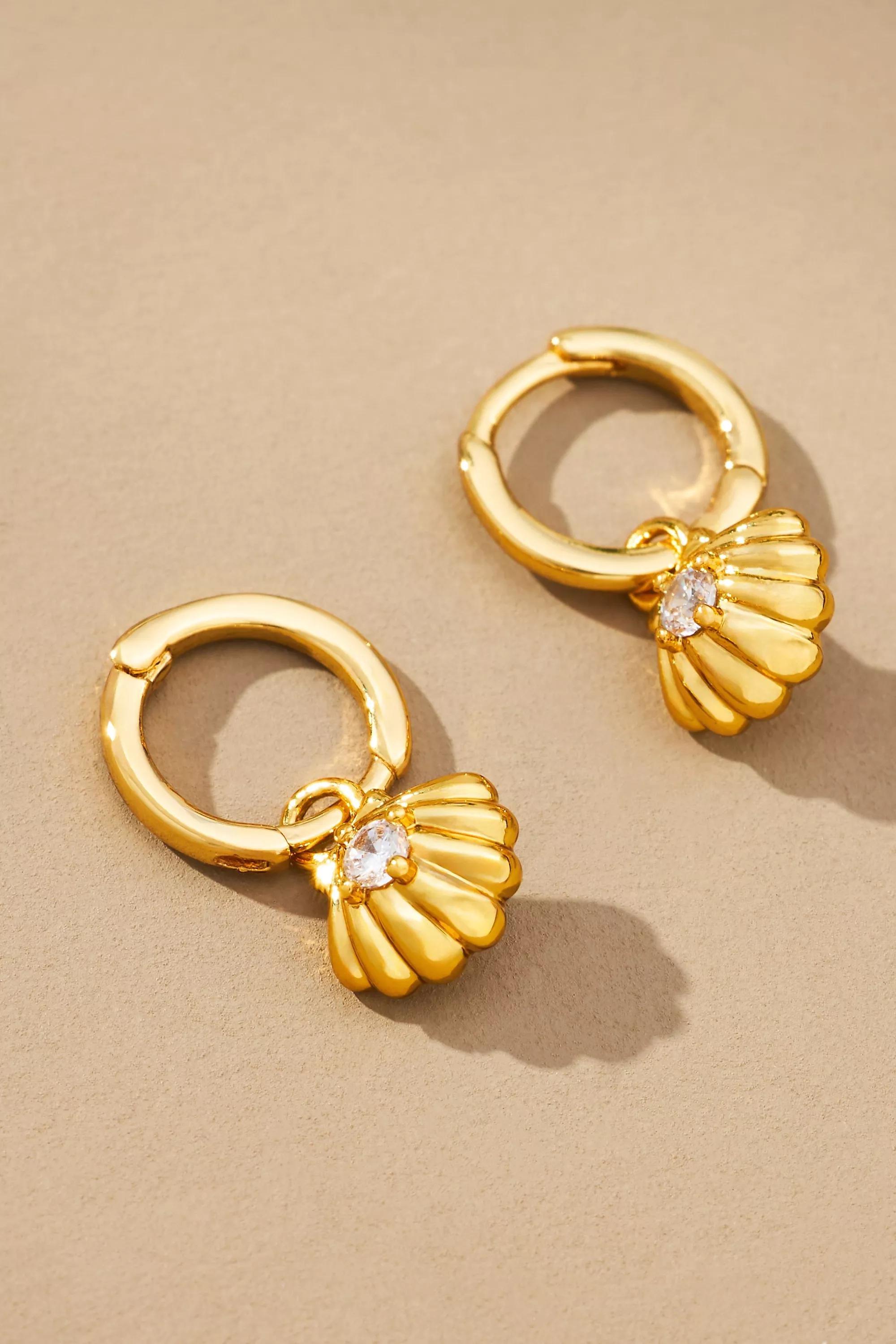 Anthropologie Charm Hoop Earrings, Gold, A501_0070, medium