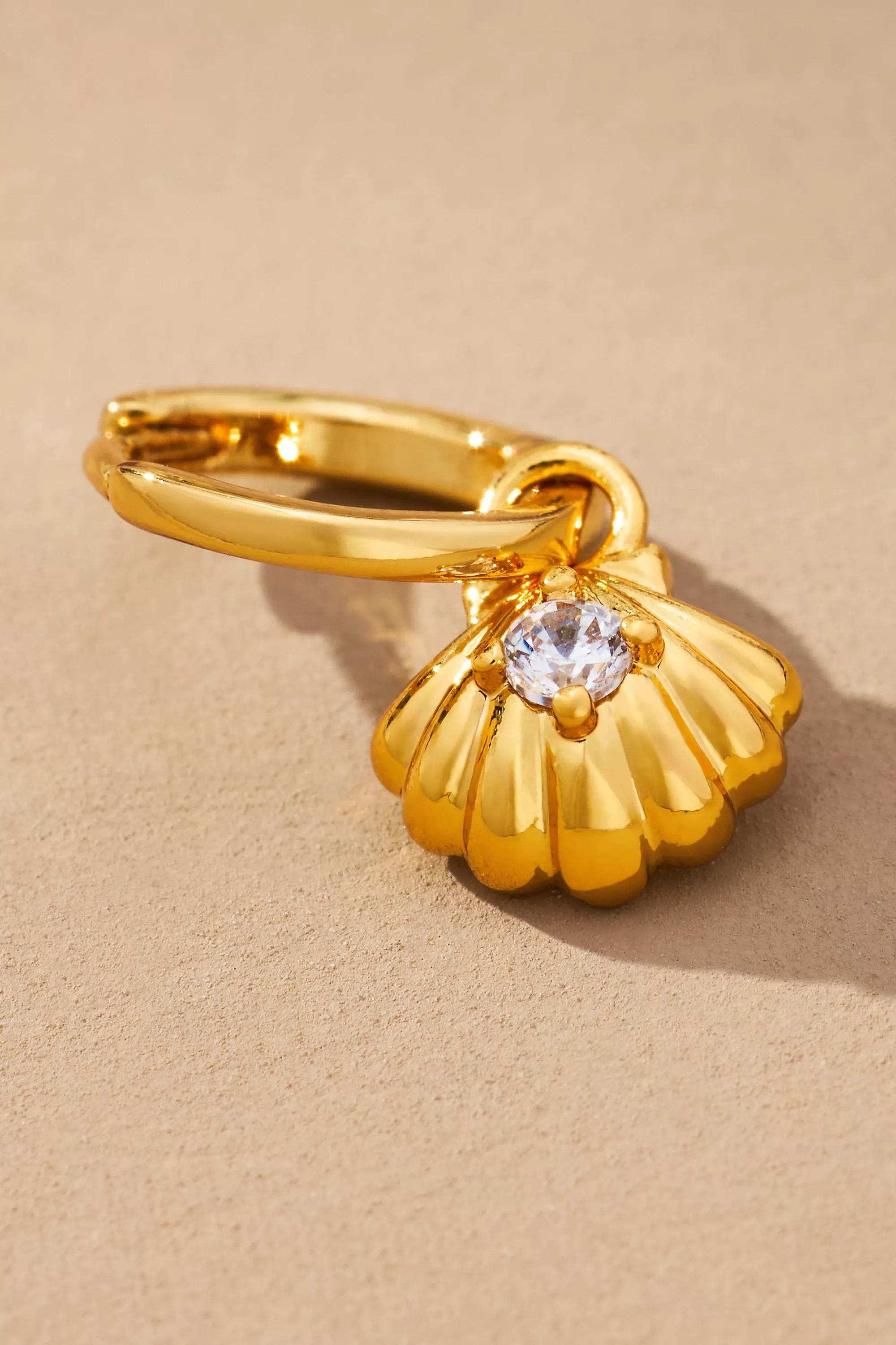 Anthropologie Charm Hoop Earrings, Gold, A501_0070, large image number 1