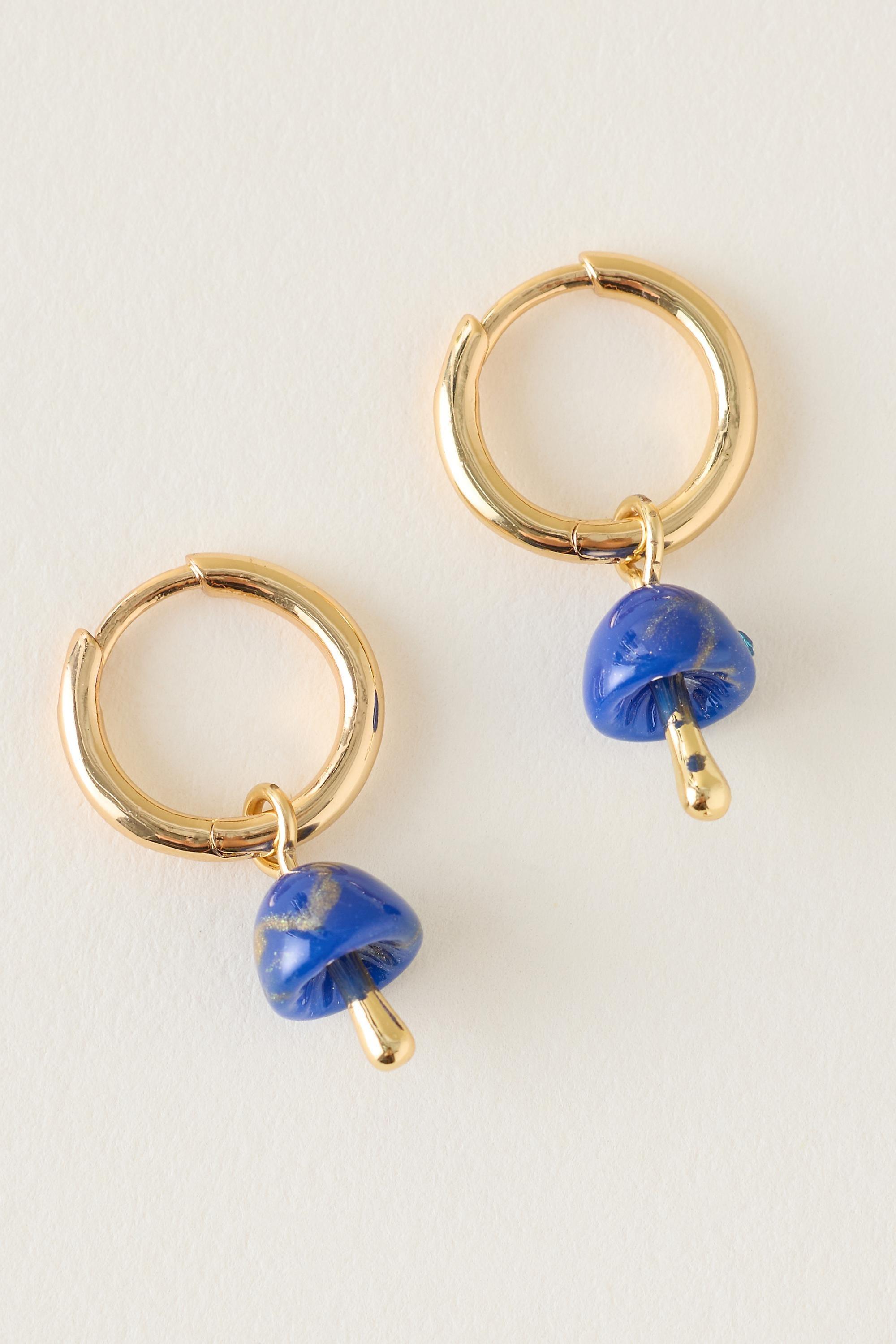 NAVY Mushroom Huggie Hoop Earrings, Navy, large image number 2