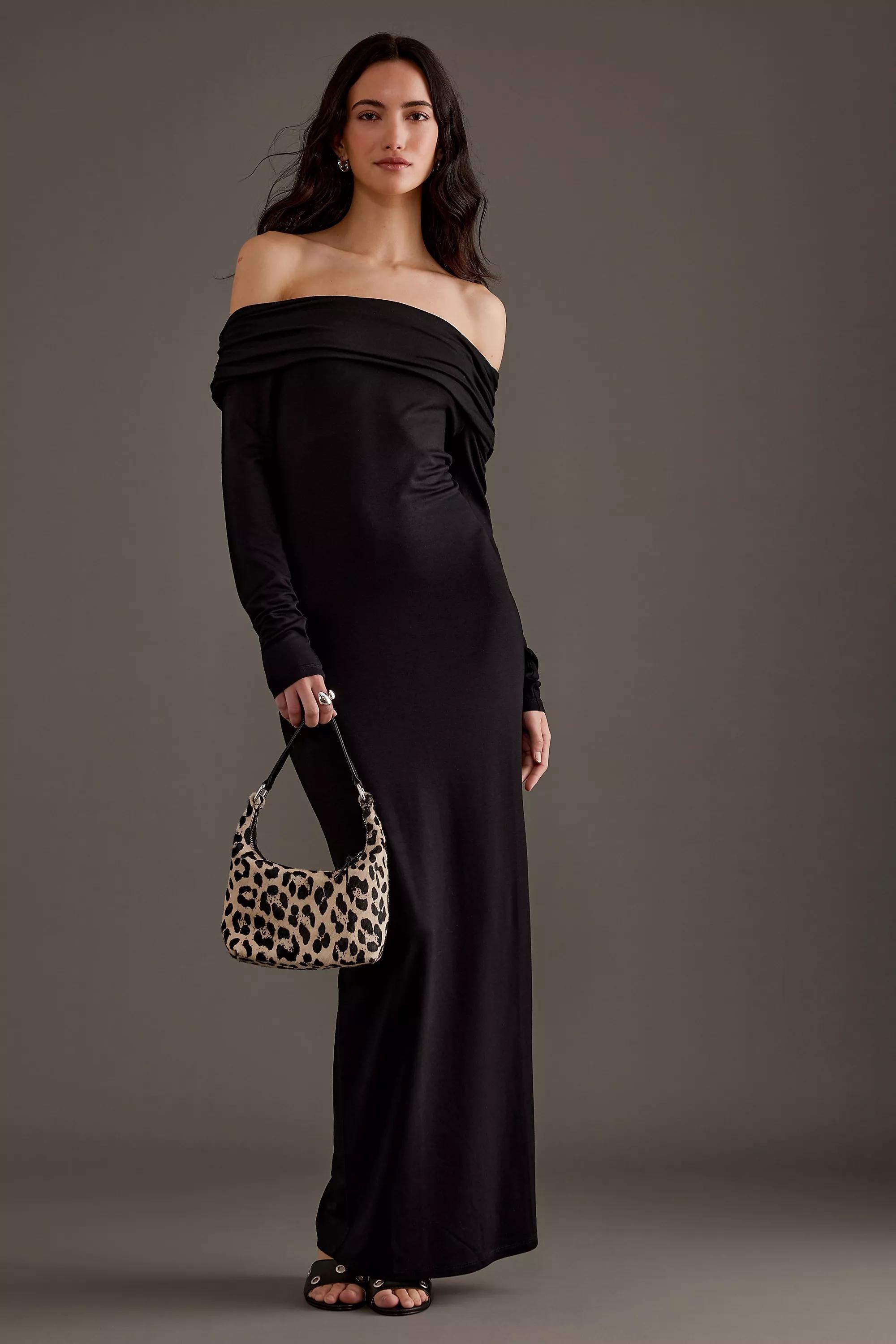 Off-The-Shoulder Jersey Maxi Dress, Black, , large image number 1