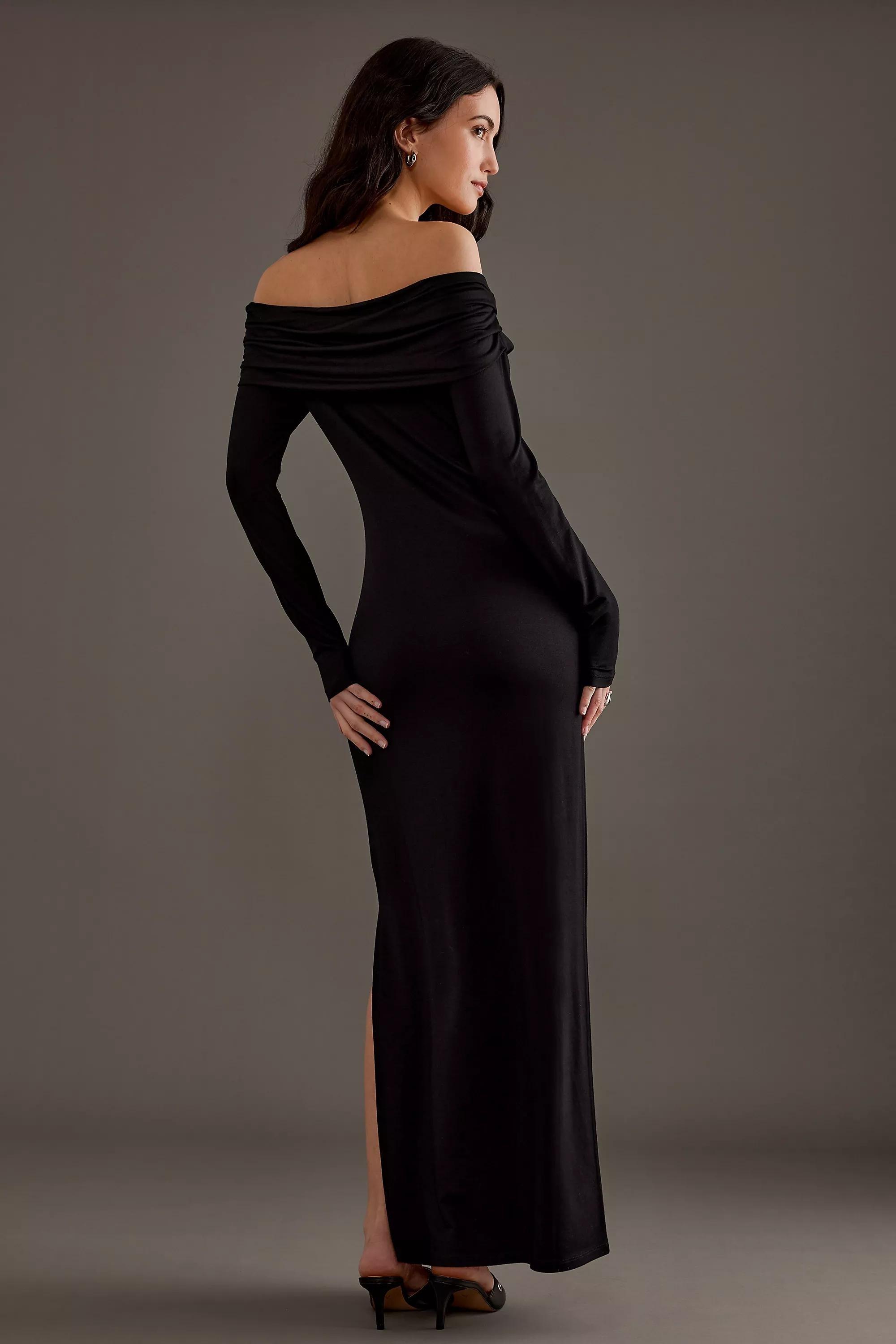 Off-The-Shoulder Jersey Maxi Dress, Black, , large image number 2