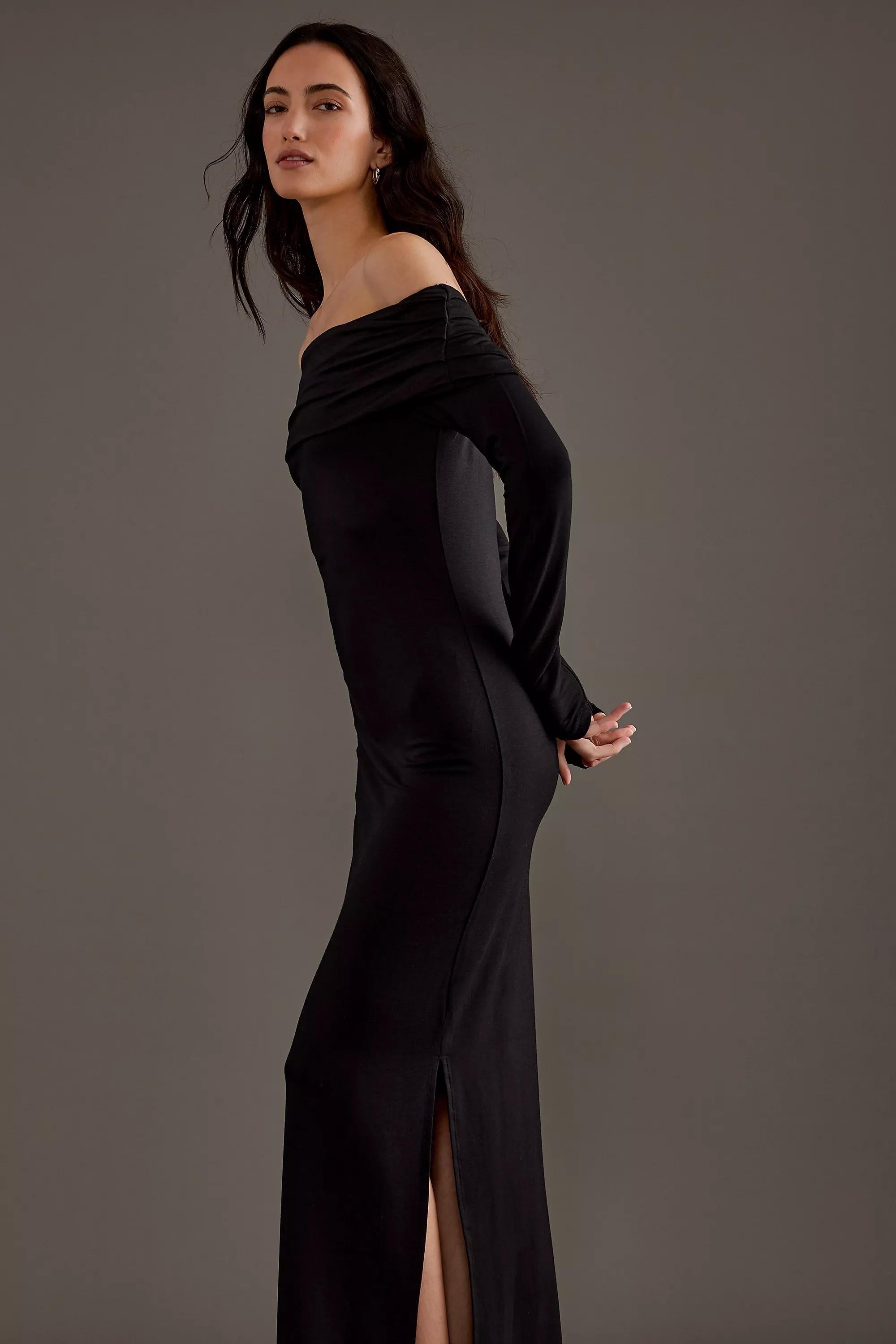 Off-The-Shoulder Jersey Maxi Dress, Black, , large image number 4
