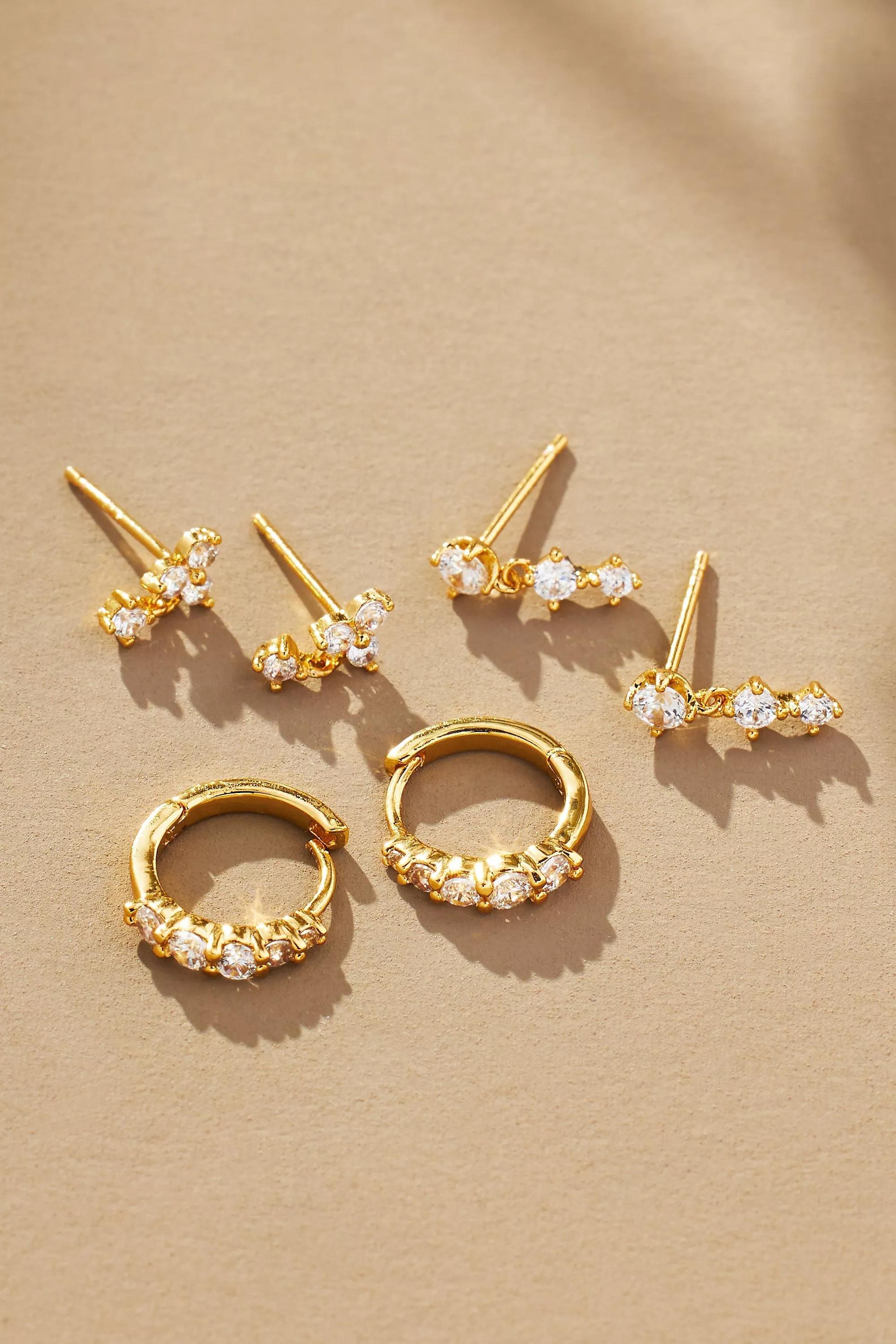 Delicate Hoop Earrings, Set Of 3, Gold, A501_0070, large image number 0