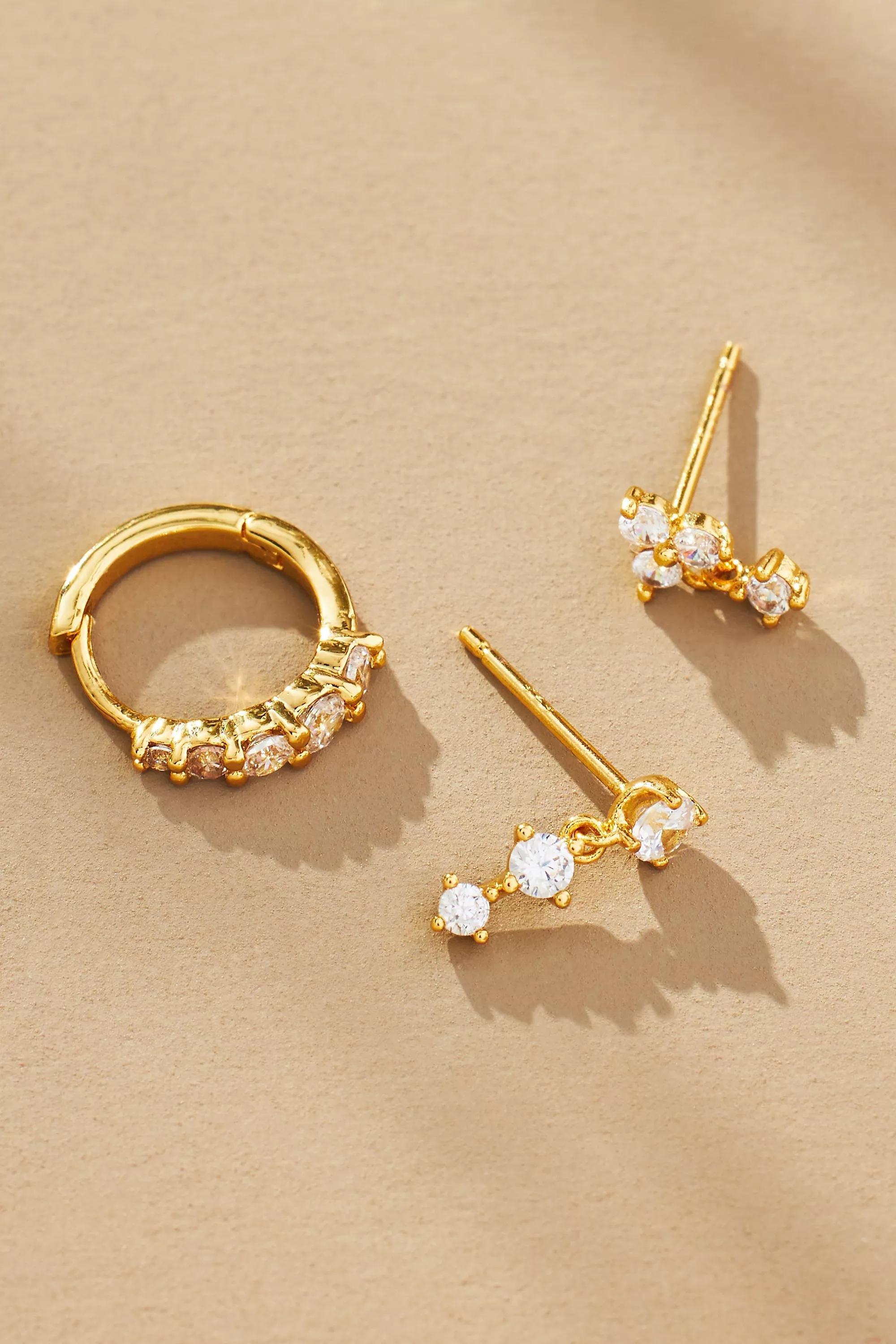 Delicate Hoop Earrings, Set Of 3, Gold, A501_0070, large image number 1