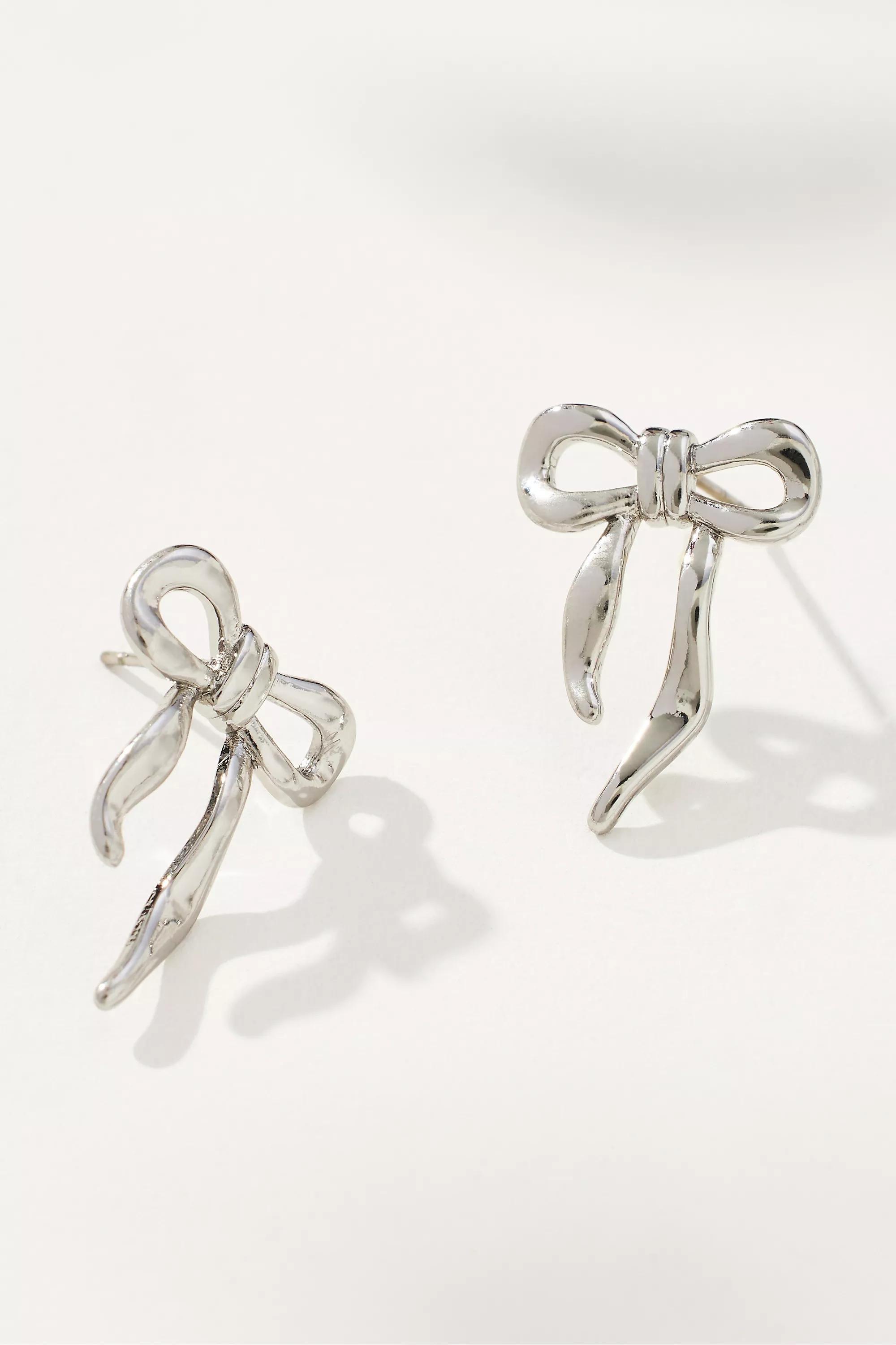 Thick Bow Post Earrings, Silver, A501_0007, large image number 0