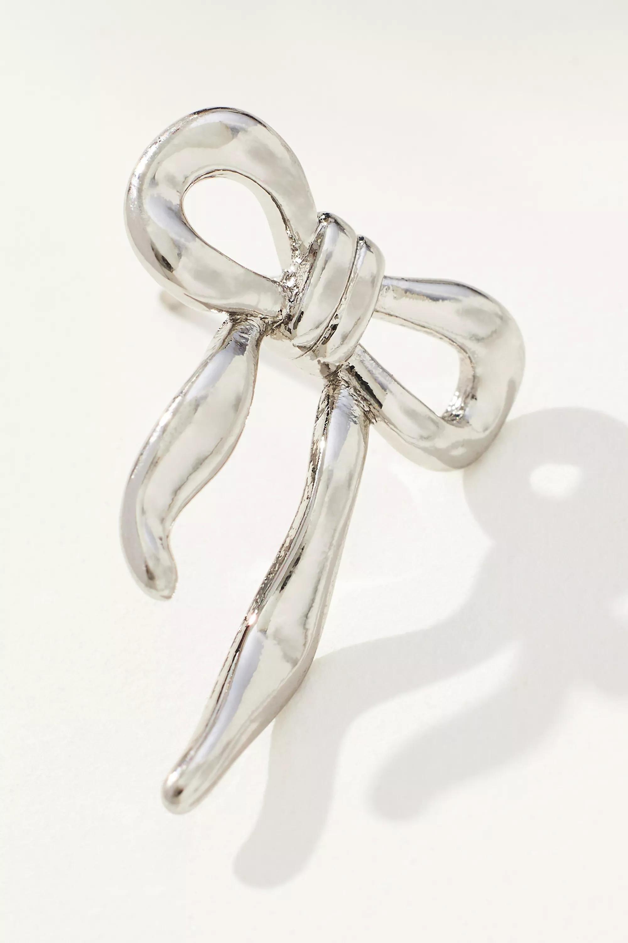 Thick Bow Post Earrings, Silver, A501_0007, large image number 1