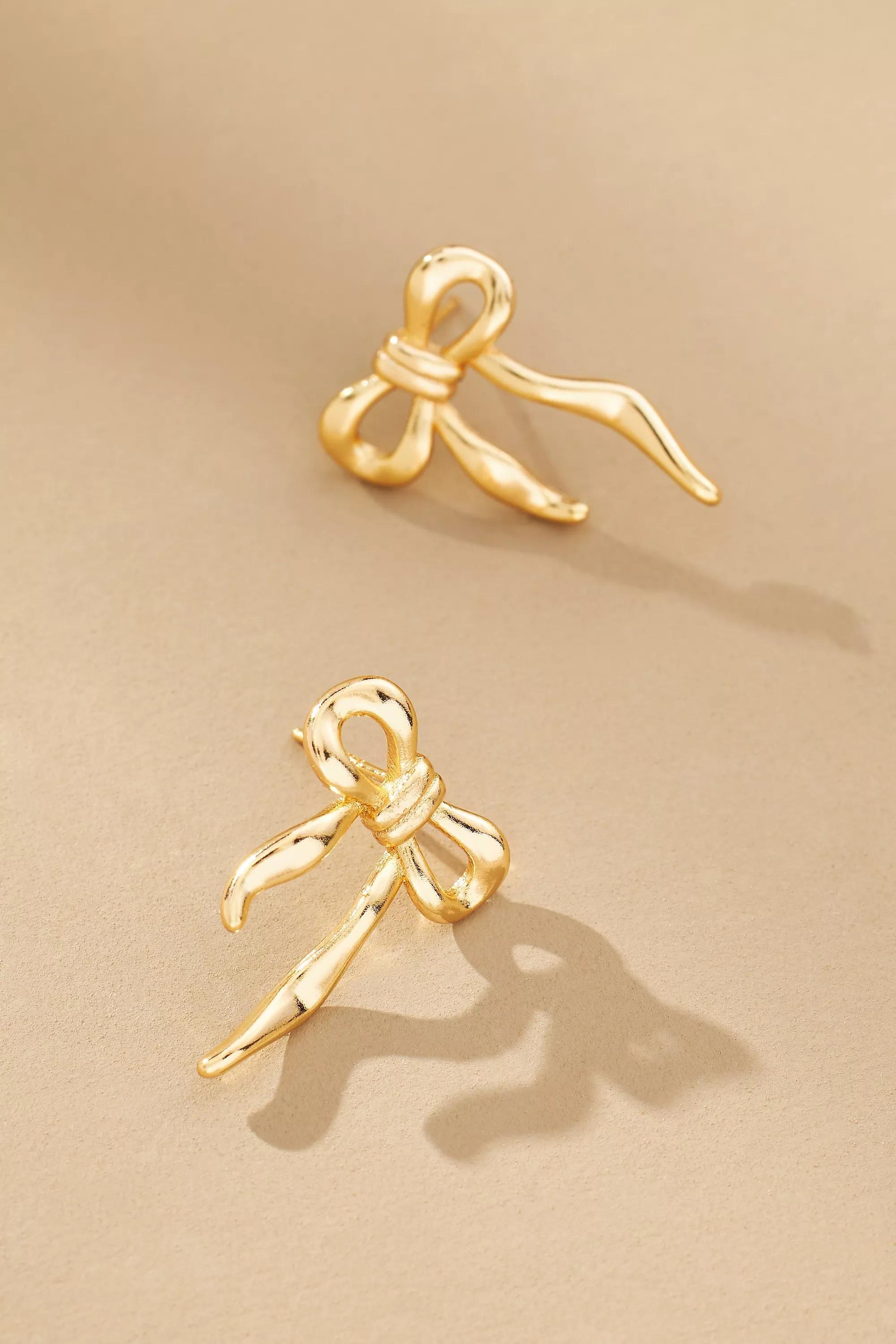 Thick Bow Stud Earrings, Gold-Plated, , medium