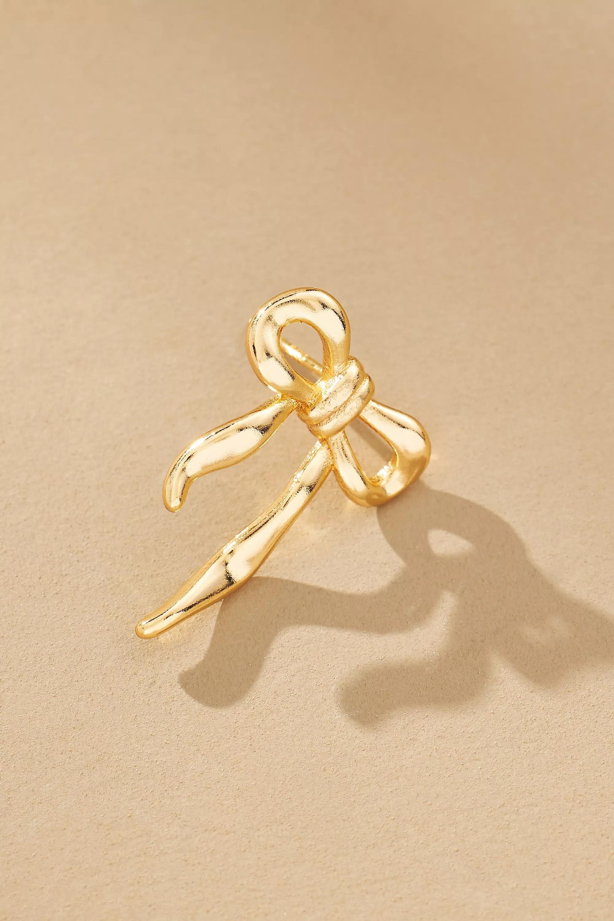 Thick Bow Stud Earrings, Gold-Plated, A501_0070, large image number 1