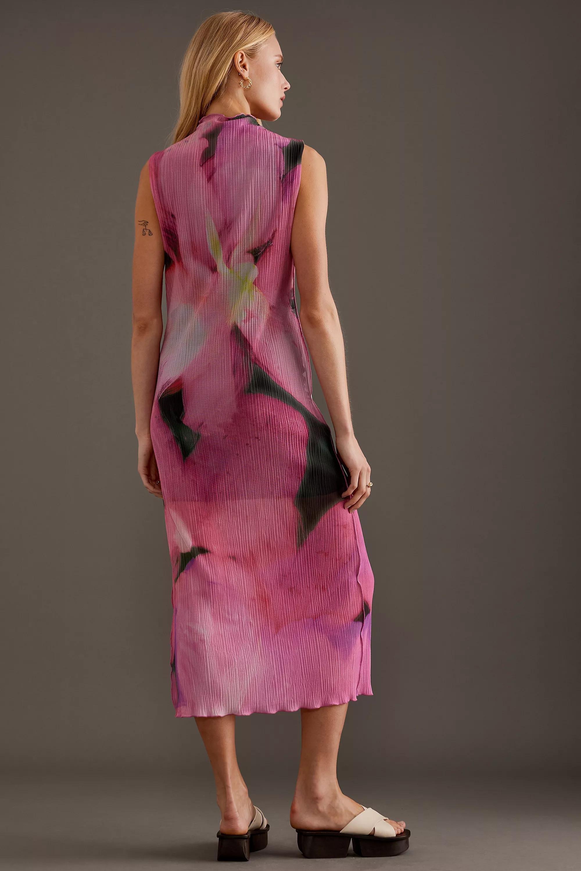 Mila Sleeveless Floral Mesh Midi Dress, Pink, , large image number 1