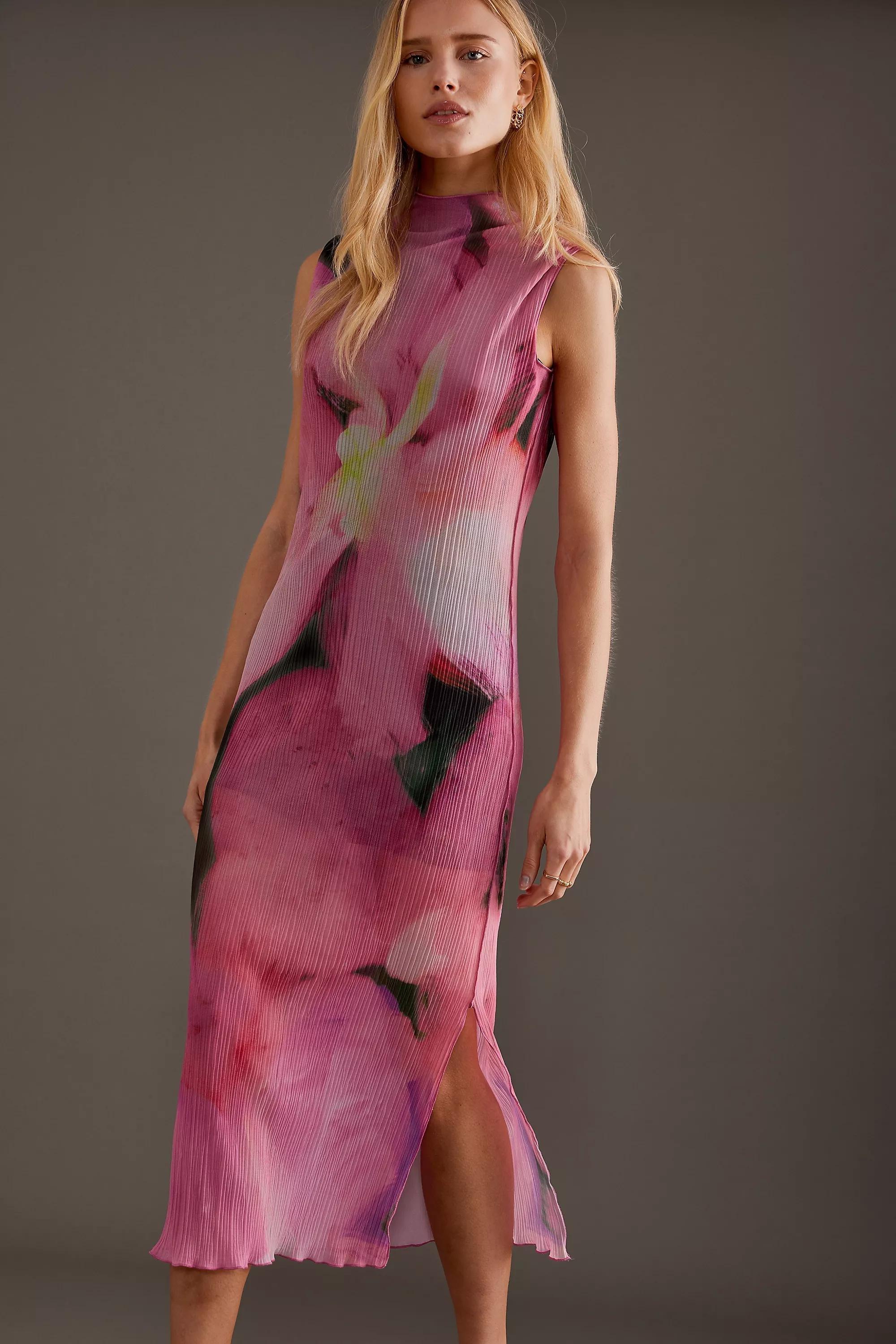 Mila Sleeveless Floral Mesh Midi Dress, Pink, , large image number 2