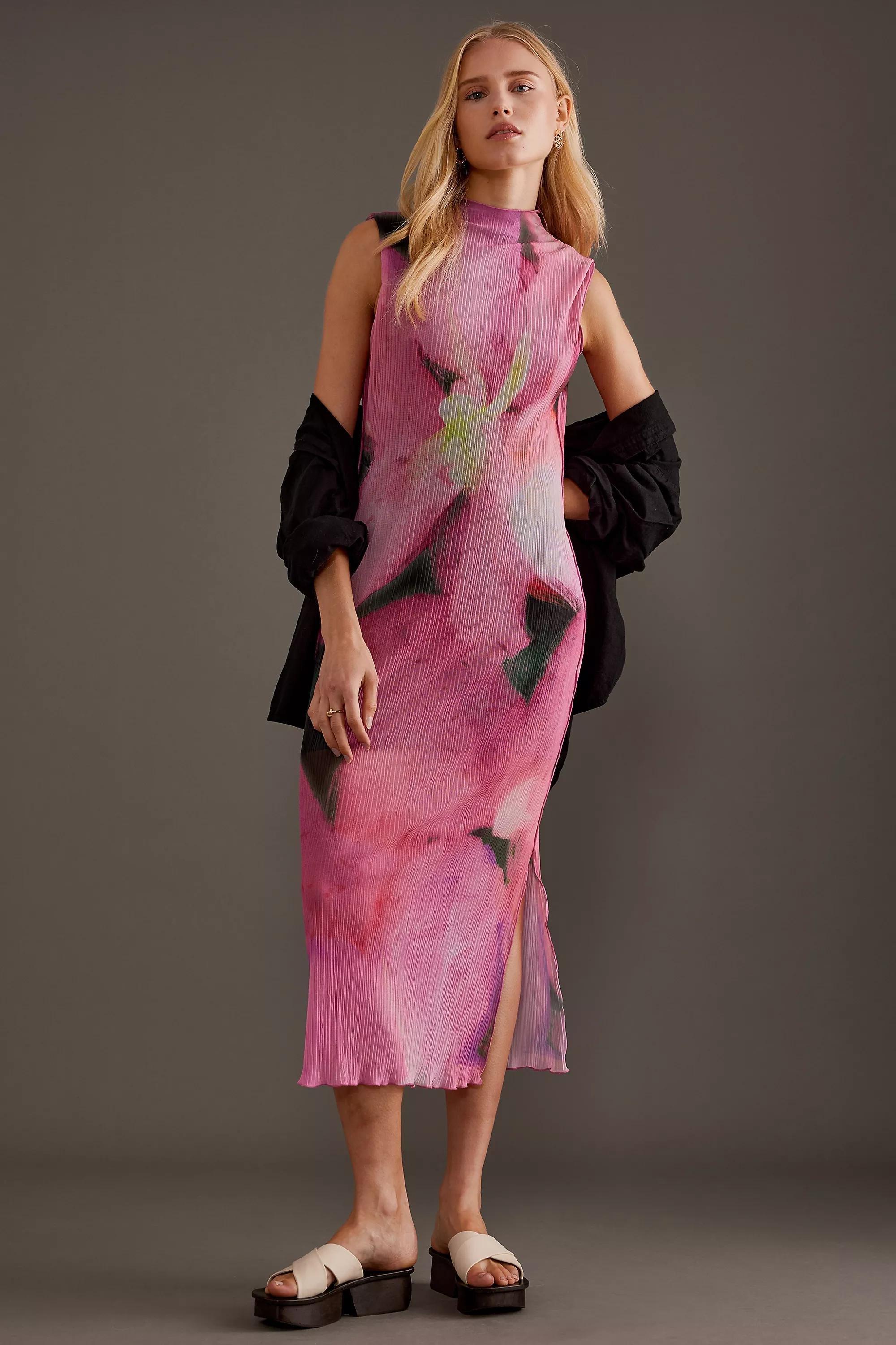 Mila Sleeveless Floral Mesh Midi Dress, Pink, , large image number 3