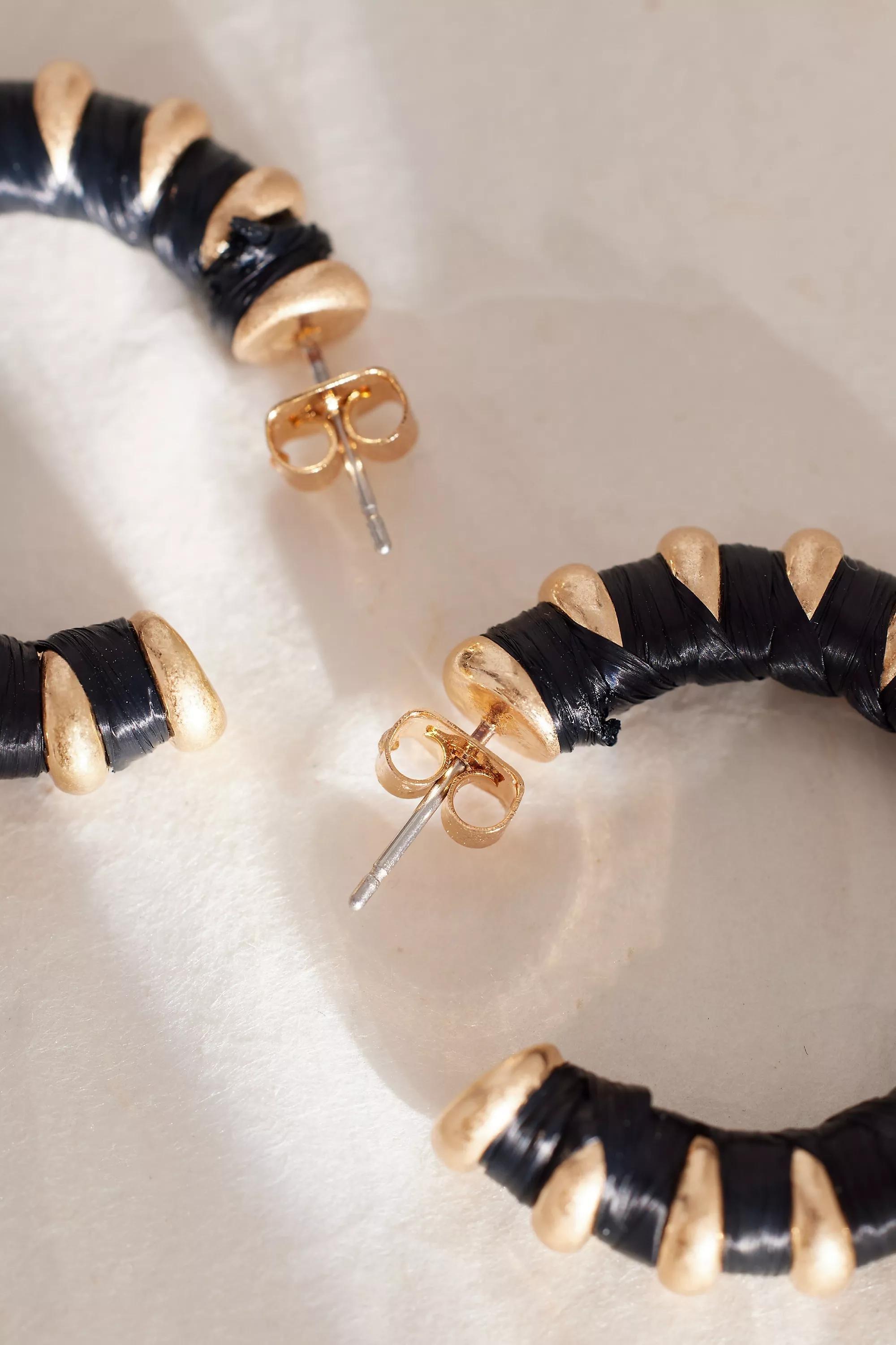 Raffia Hoop Earrings, Black, A501_0001, large image number 4