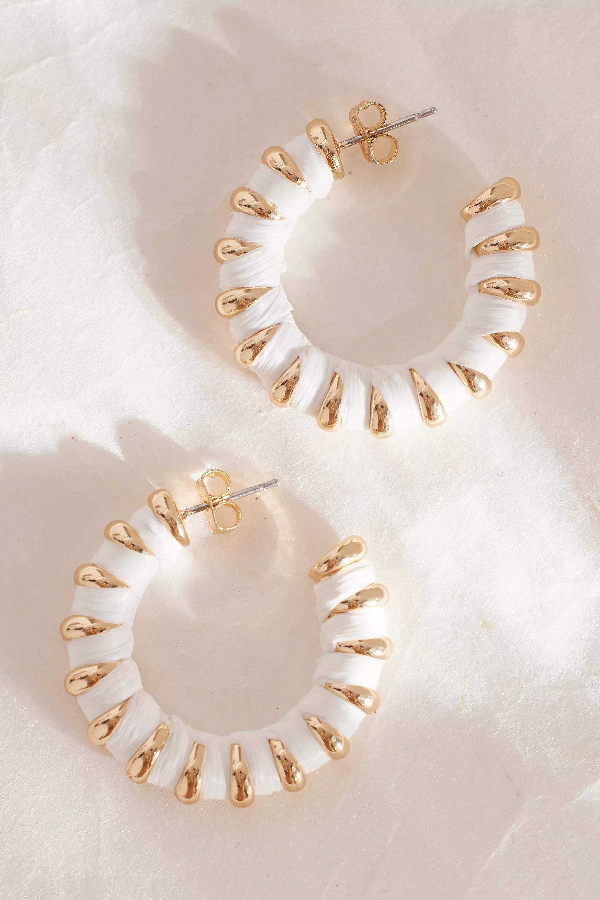 WHT Raffia Hoop Earrings, A501_0010, large image number 0