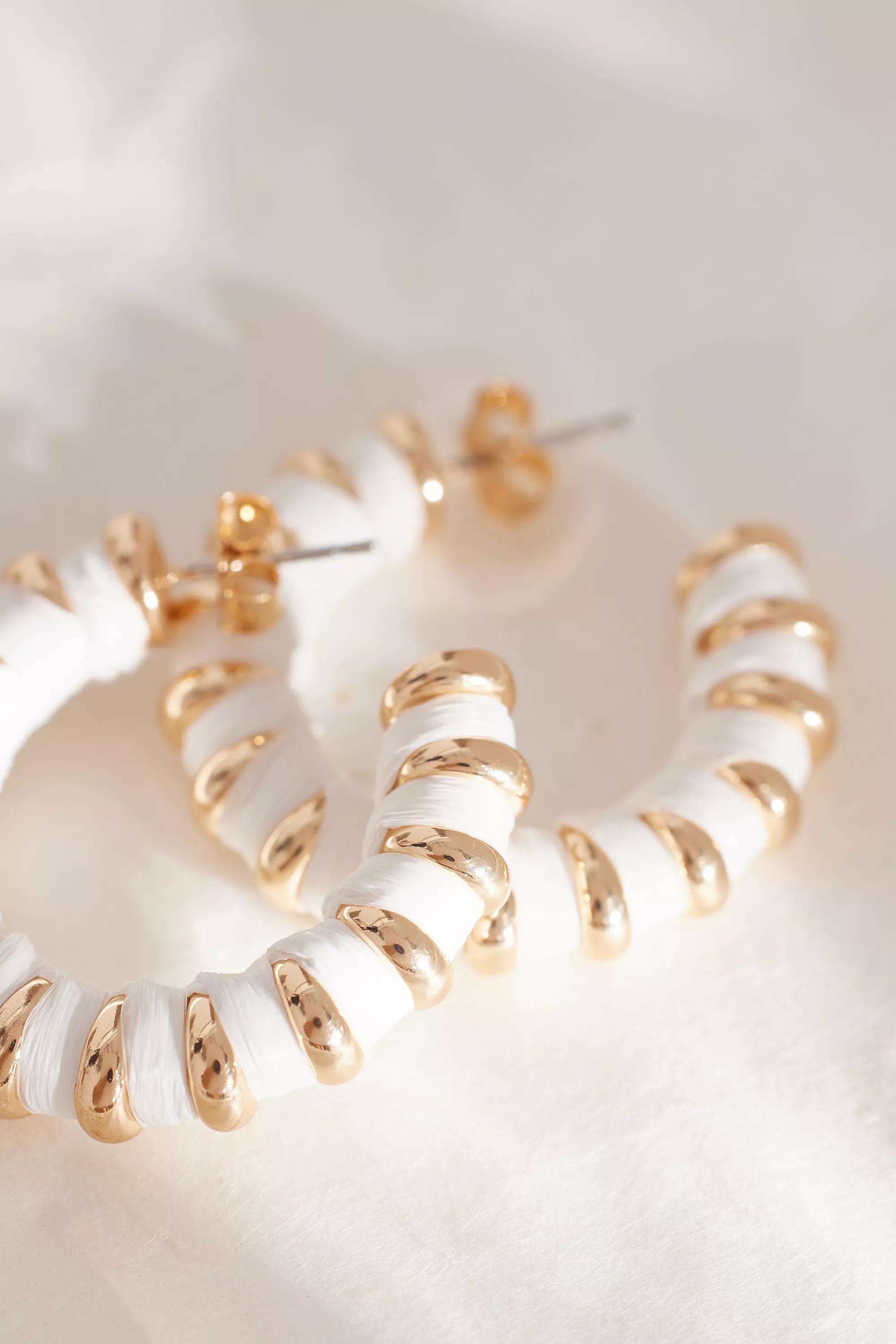 Raffia Hoop Earrings, White, A501_0010, medium