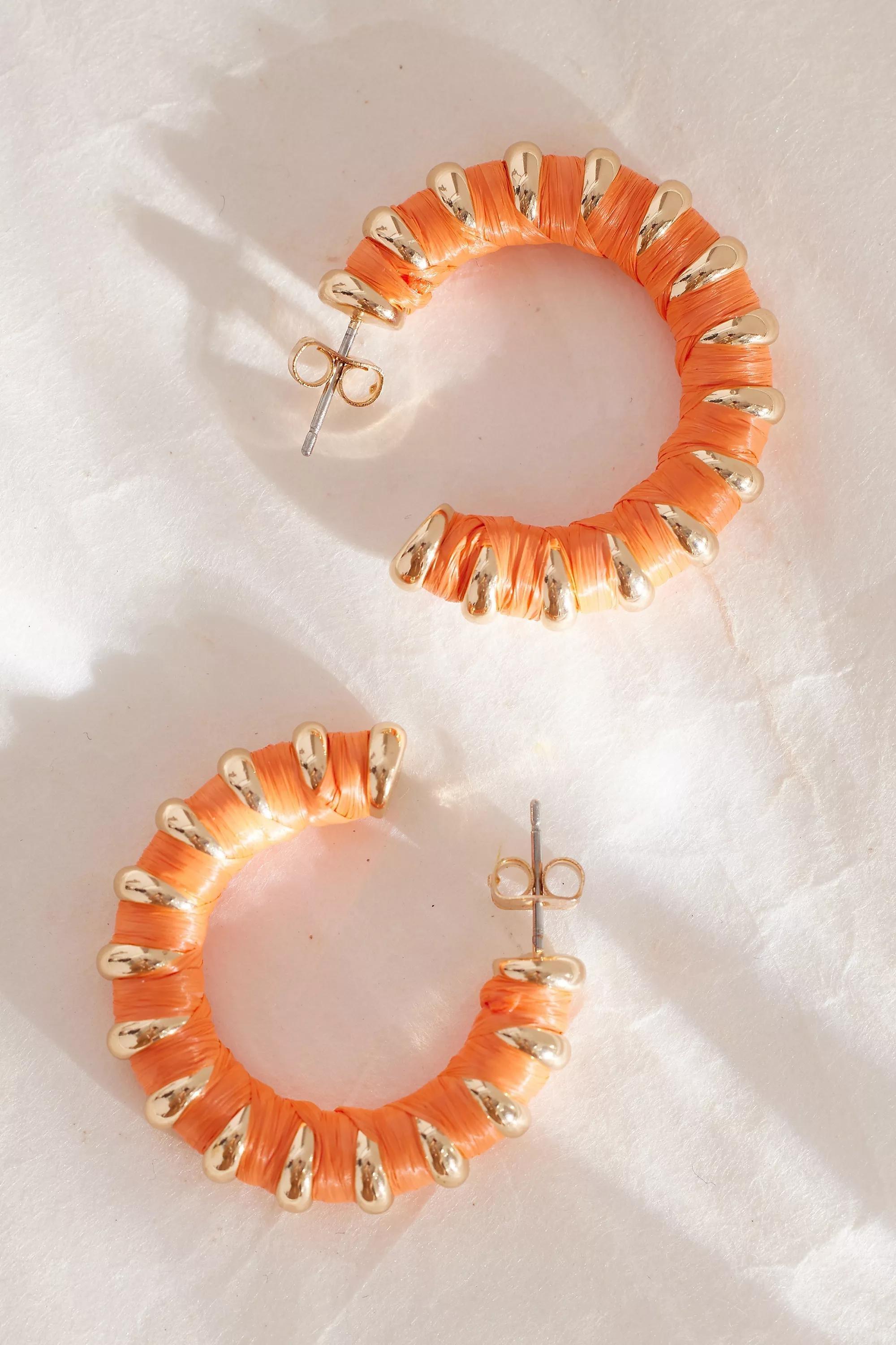 PEACH Raffia Hoop Earrings, A501_0067, large image number 0