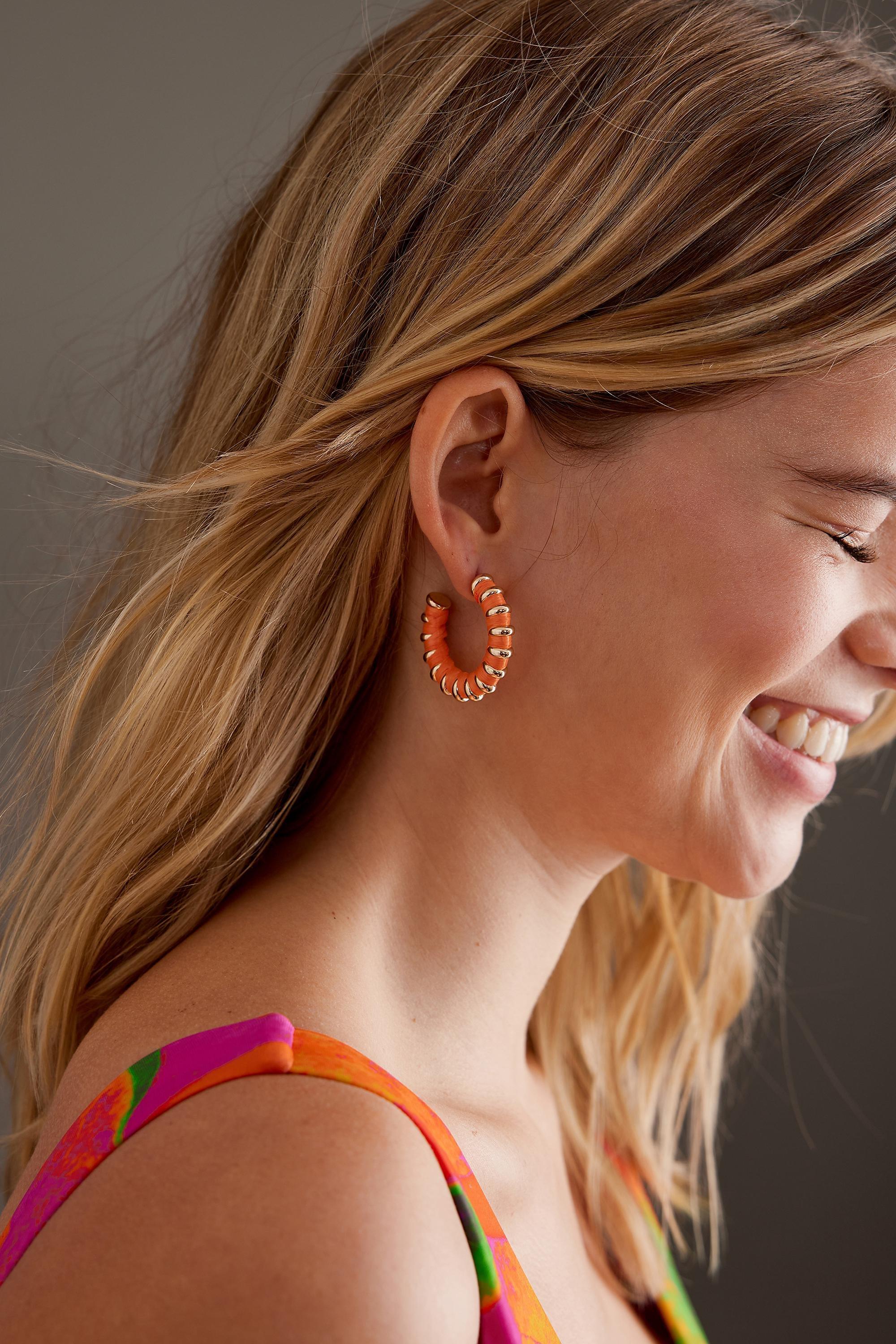 PEACH Raffia Hoop Earrings, A501_0067, large image number 1