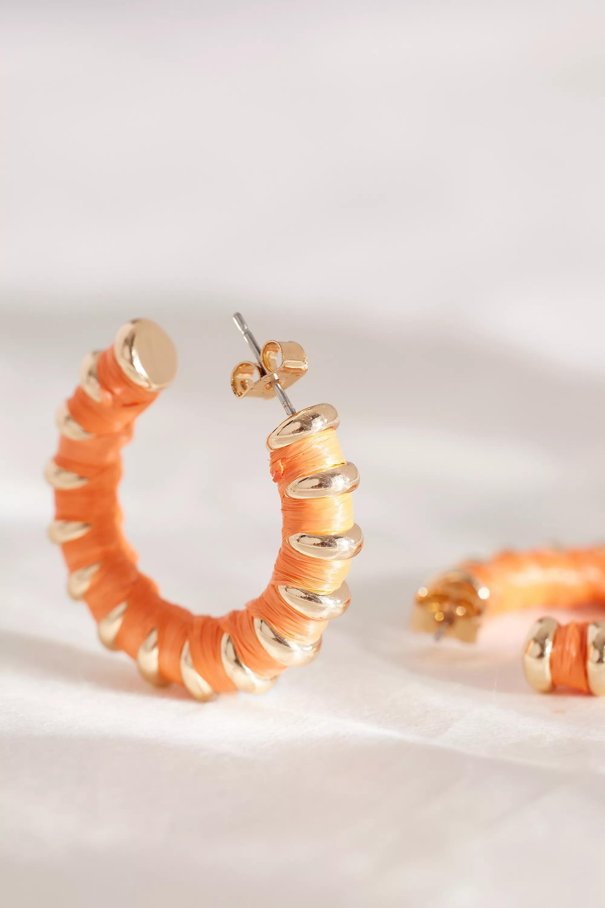 PEACH Raffia Hoop Earrings, A501_0067, large image number 2