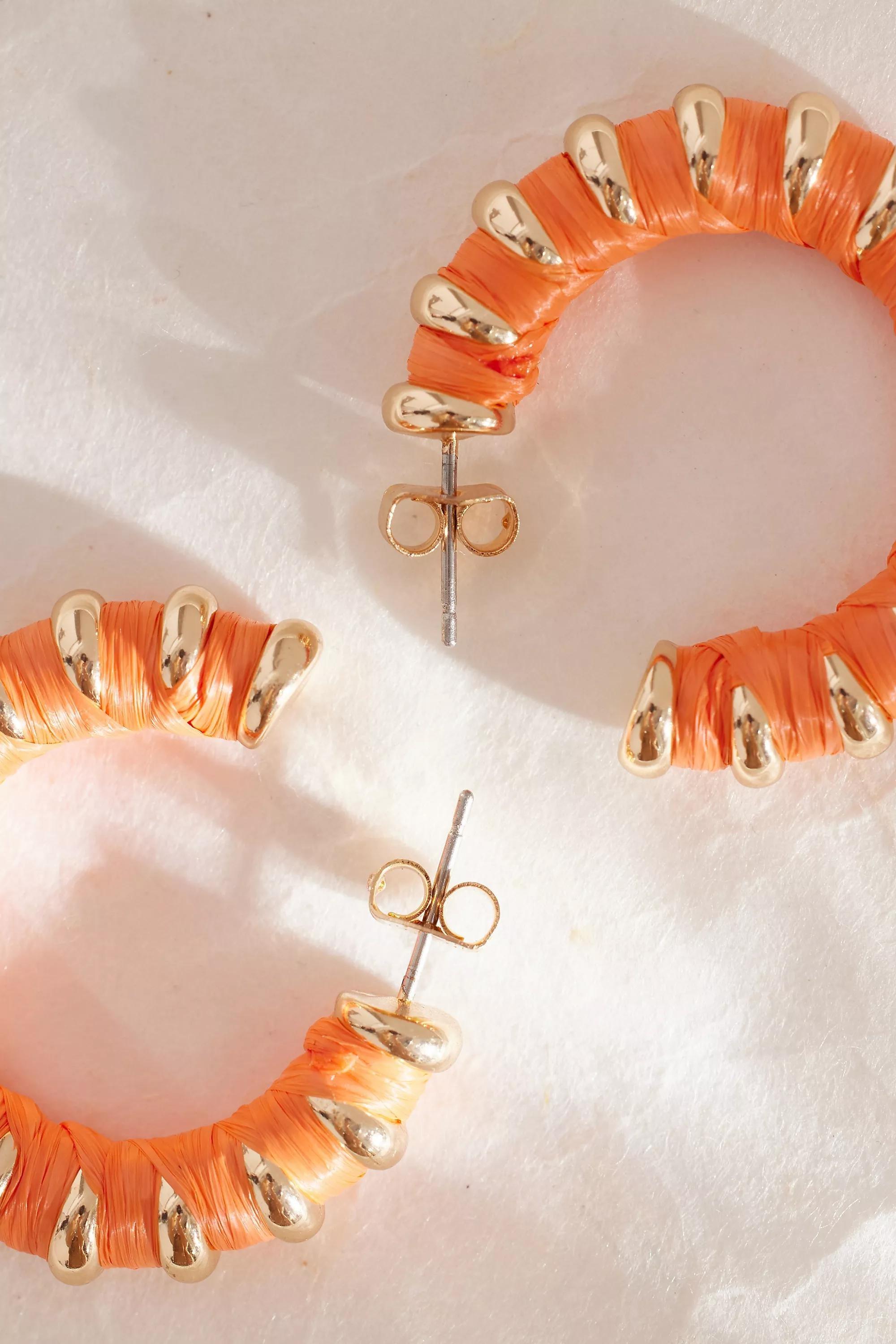 PEACH Raffia Hoop Earrings, A501_0067, large image number 3