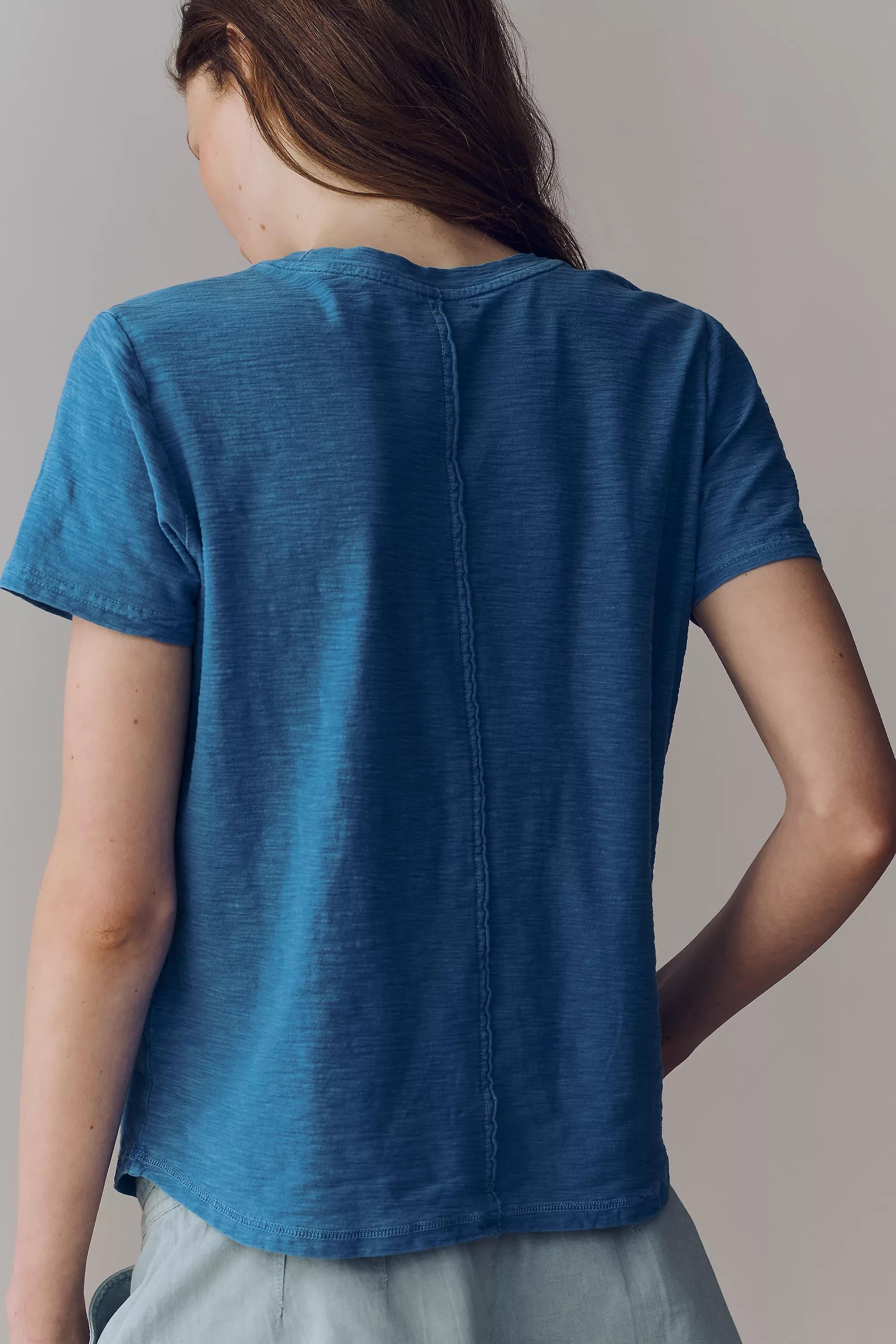 Traditional Blue The Bennie Slim Crew Neck Cotton-Slub T-Shirt By Pilcro, Blue, large image number 4