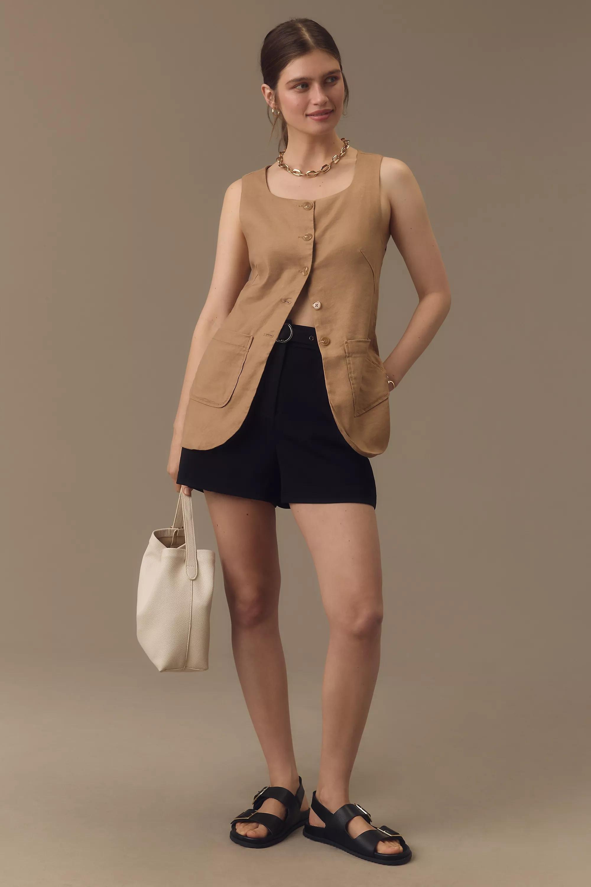Maeve Mod Linen Square-Neck Vest, Beige, , large image number 0