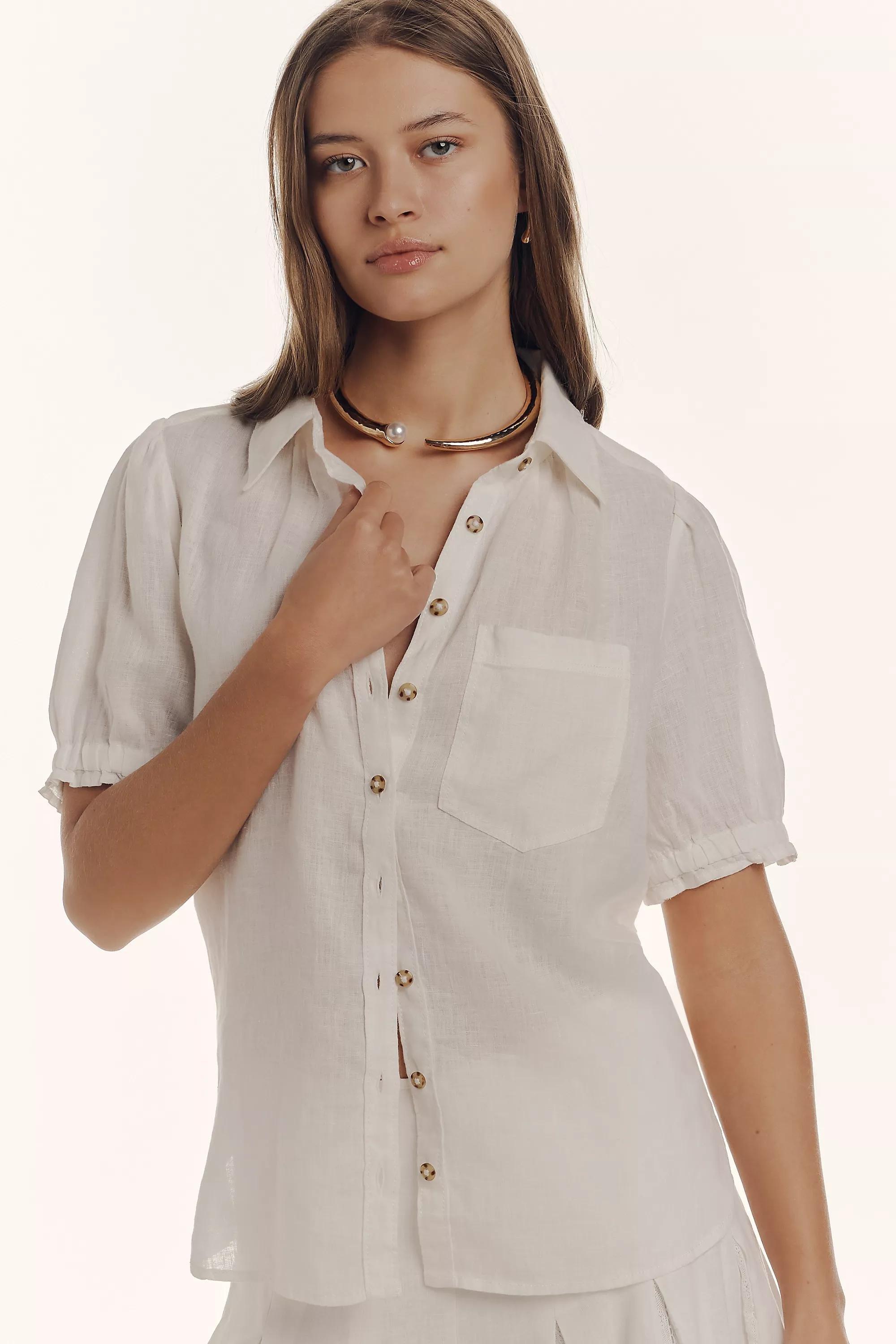 Anthropologie Button Down Blouse, White, , medium