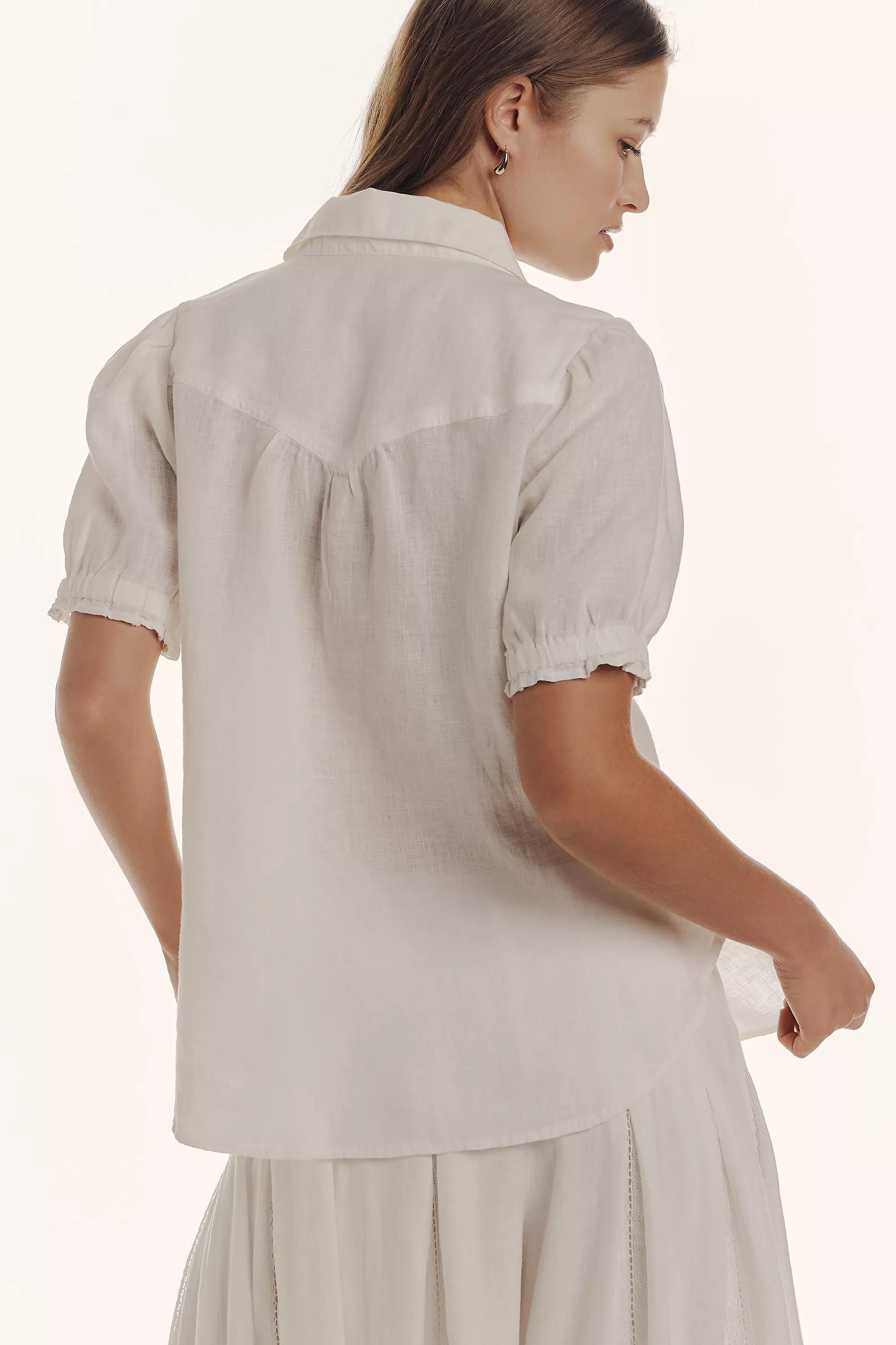 Anthropologie Button Down Blouse, White, , large image number 1