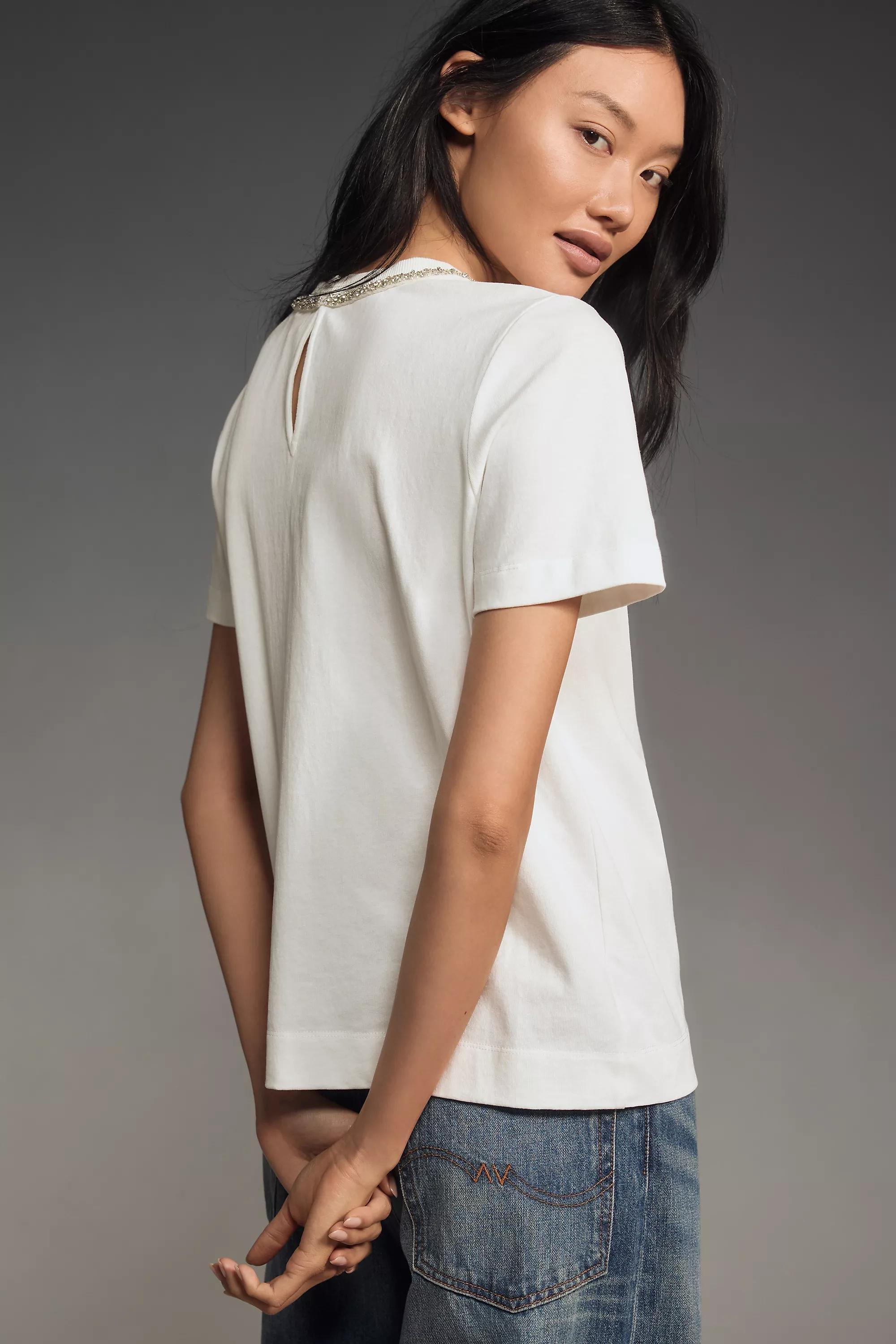 English Factory Rhinestone Bow T-Shirt, White, , large image number 1