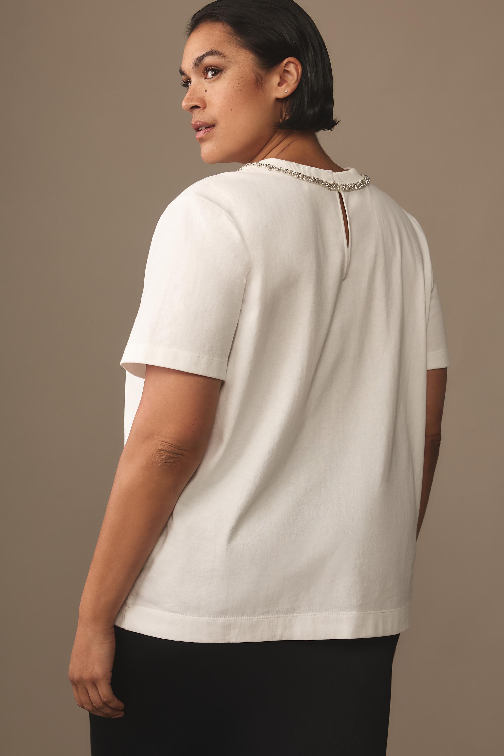 English Factory Rhinestone Bow T-Shirt, White, , large image number 4