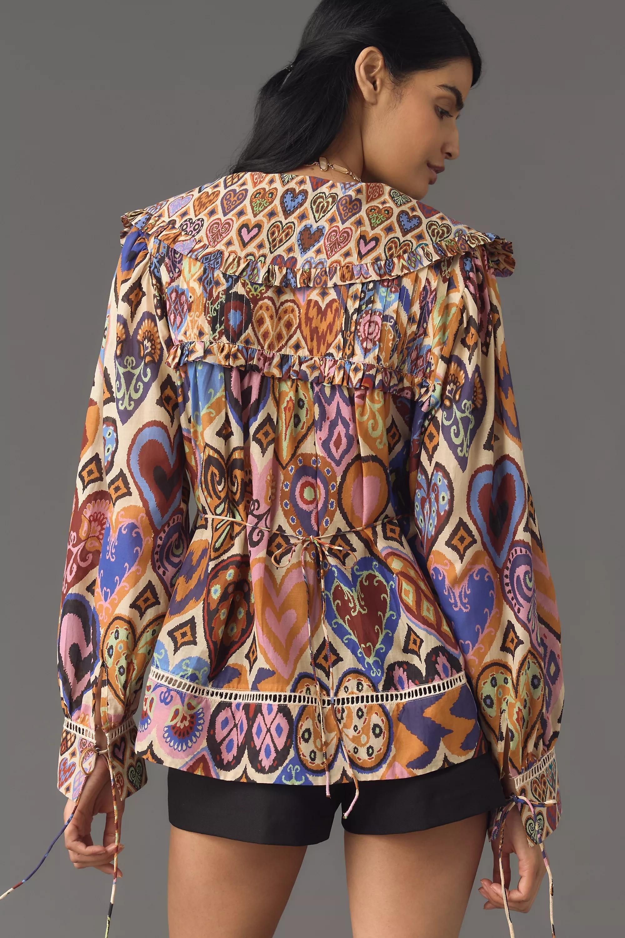 Anthropologie Ethnic Print Blouse, Orange, , large image number 1