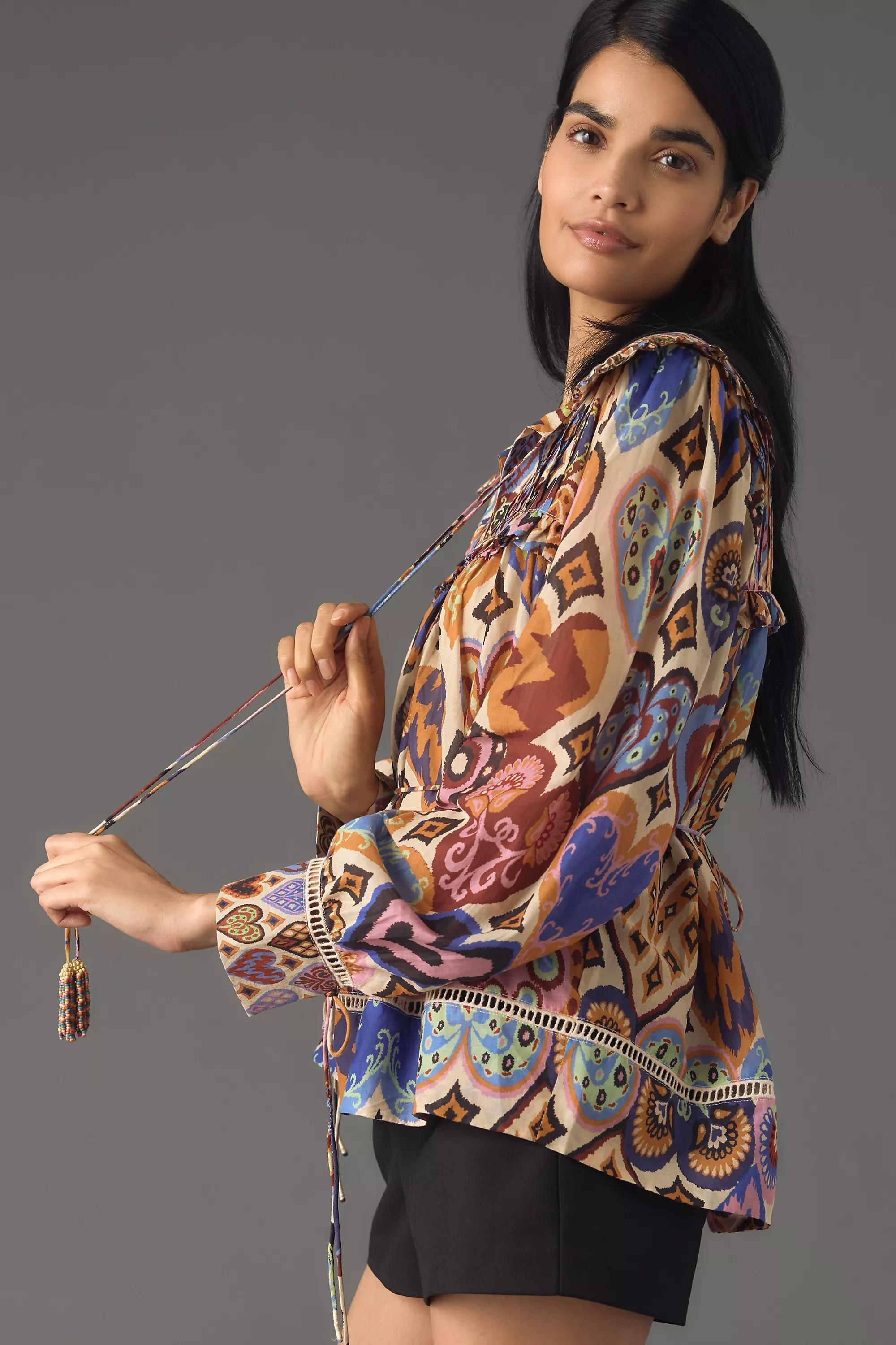 Anthropologie Ethnic Print Blouse, Orange, , large image number 3