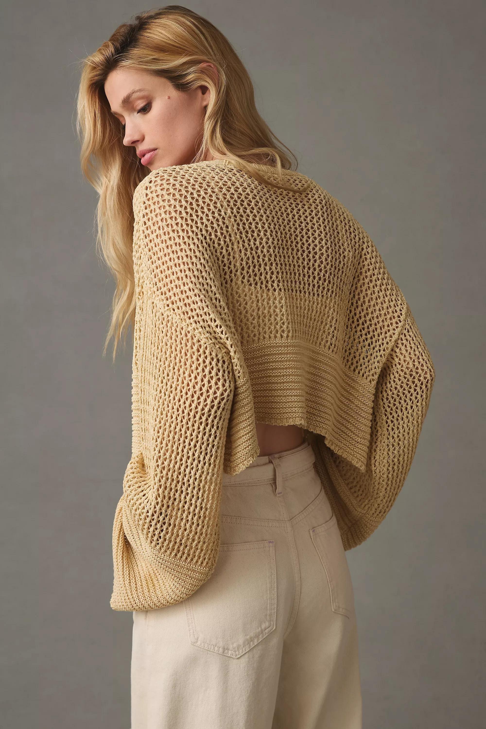By Anthropologie Sheer Cardigan, Beige, A501_0011, large image number 2