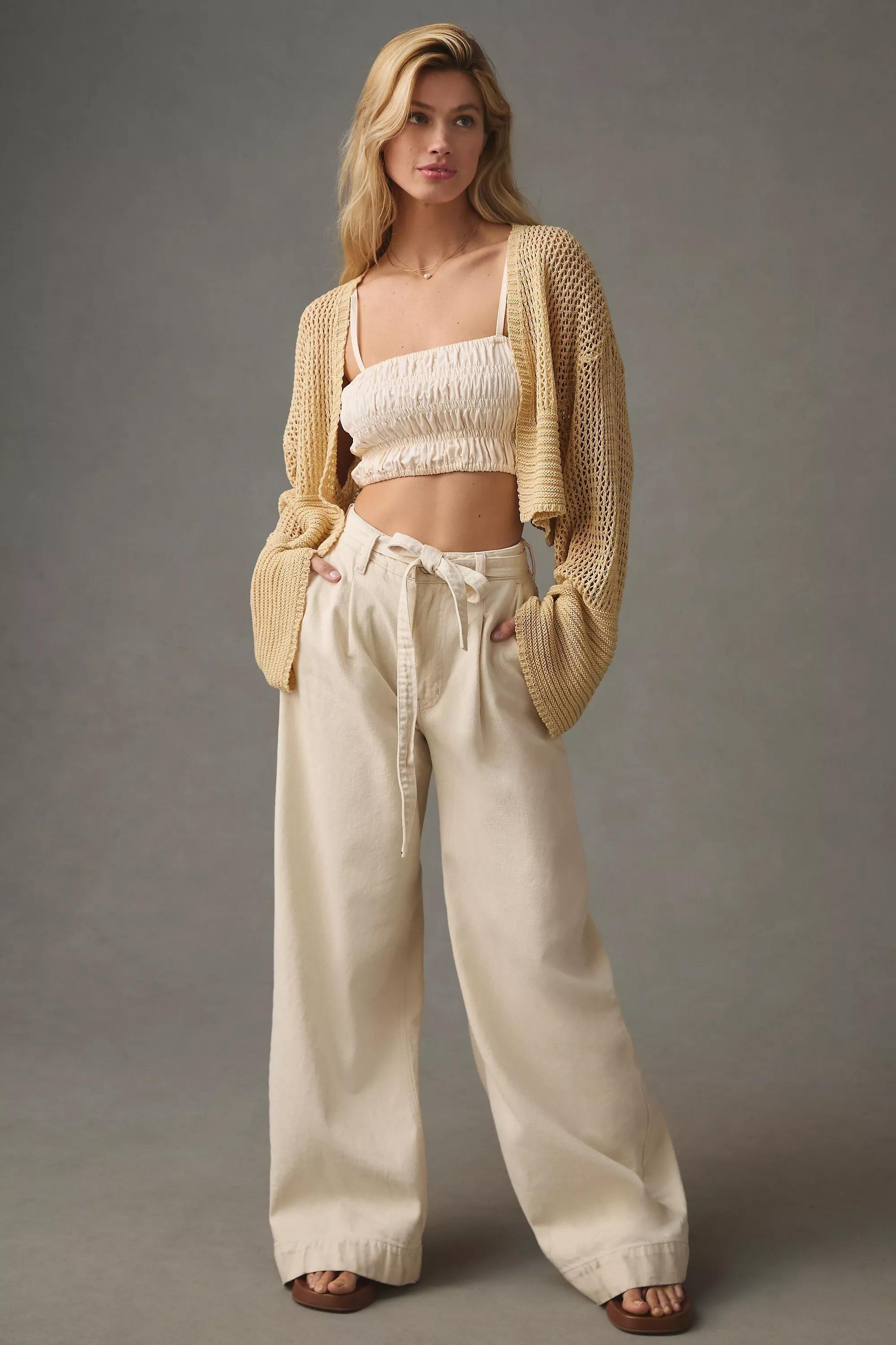 By Anthropologie Sheer Cardigan, Beige, A501_0011, large image number 4