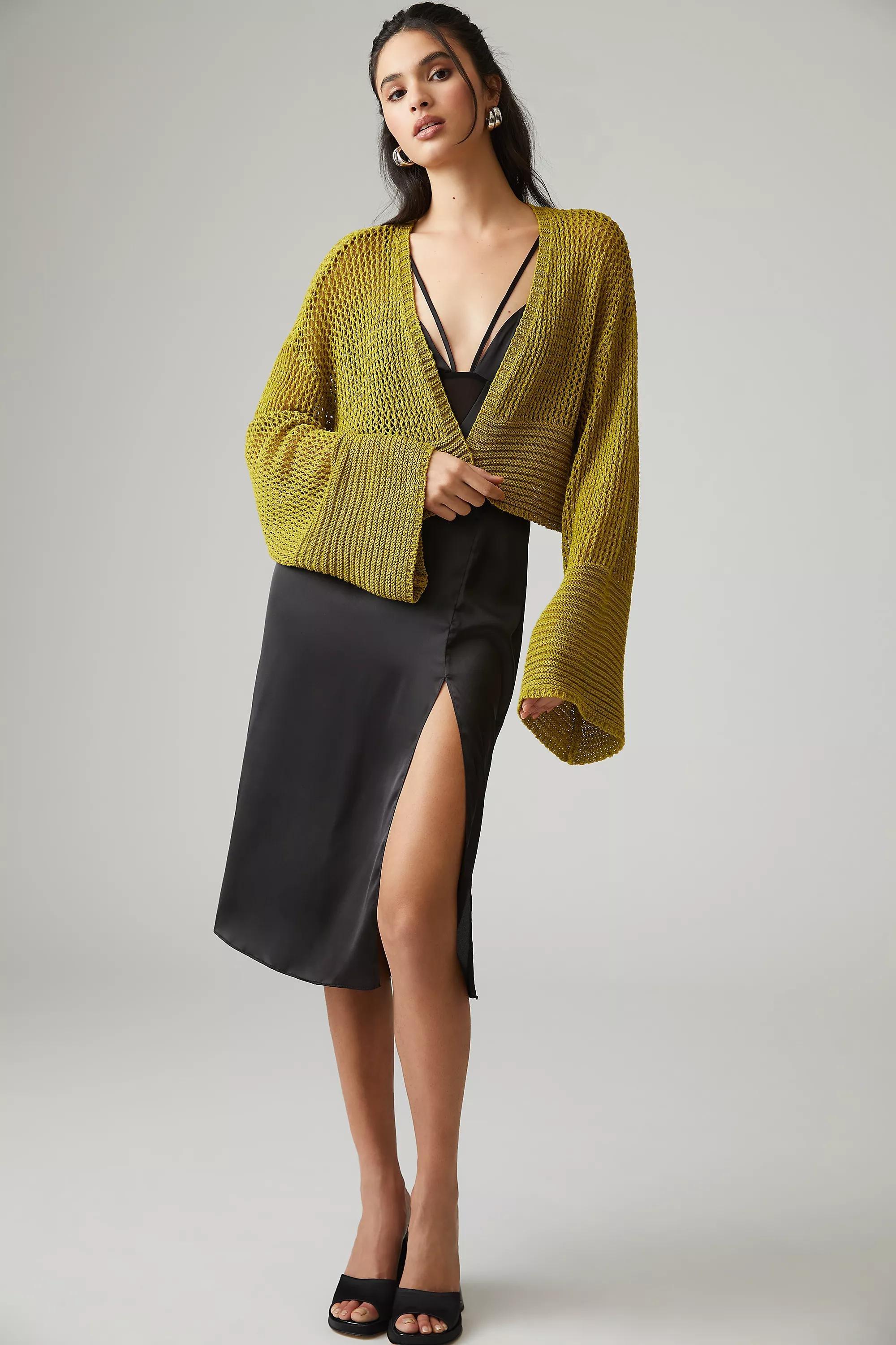 By Anthropologie Sheer Cardigan, Beige, A501_0035, large image number 3