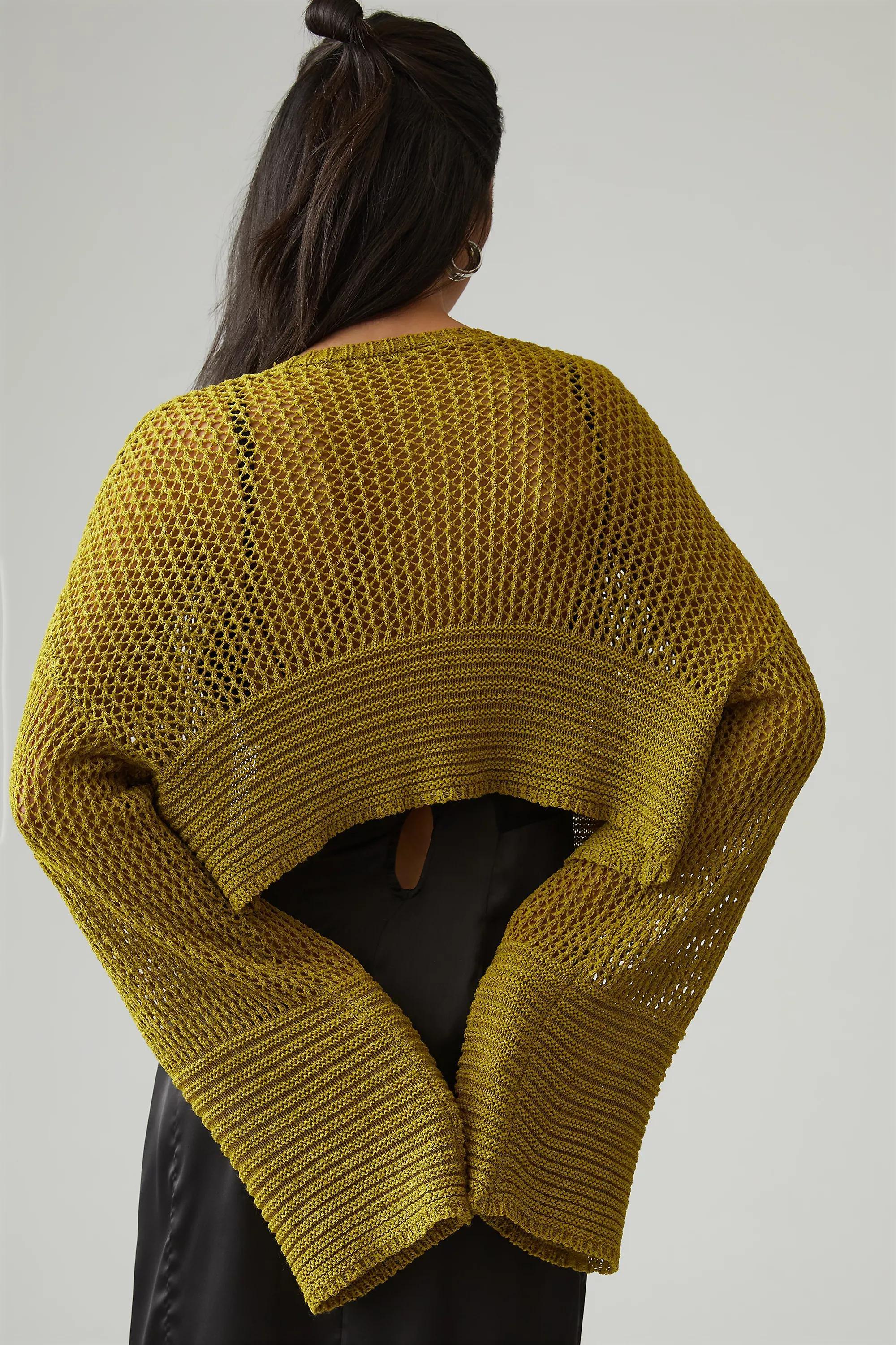 By Anthropologie Sheer Cardigan, Beige, A501_0035, large image number 4