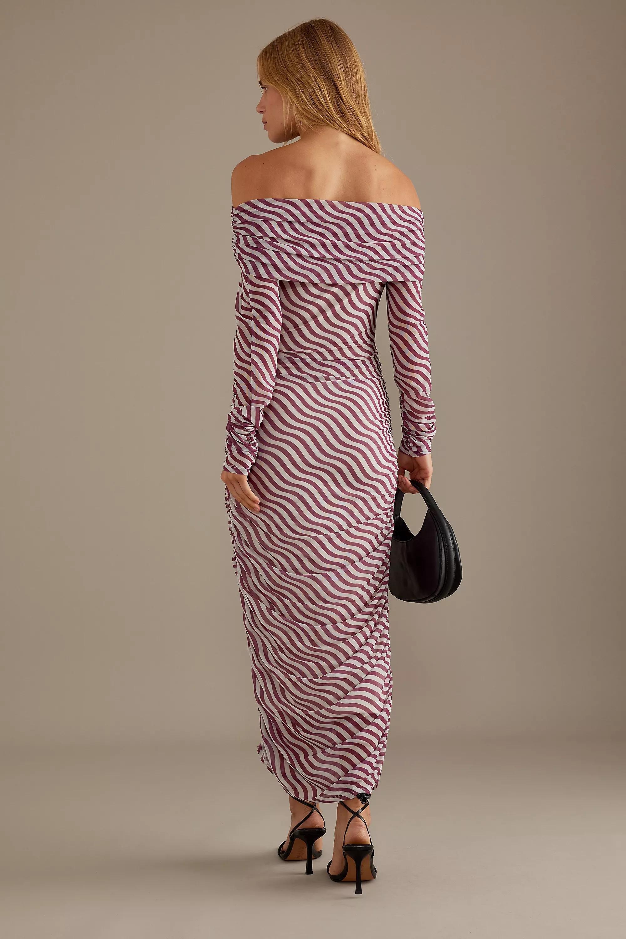 Off-The-Shoulder Mesh Maxi Dress, Purple, , large image number 1