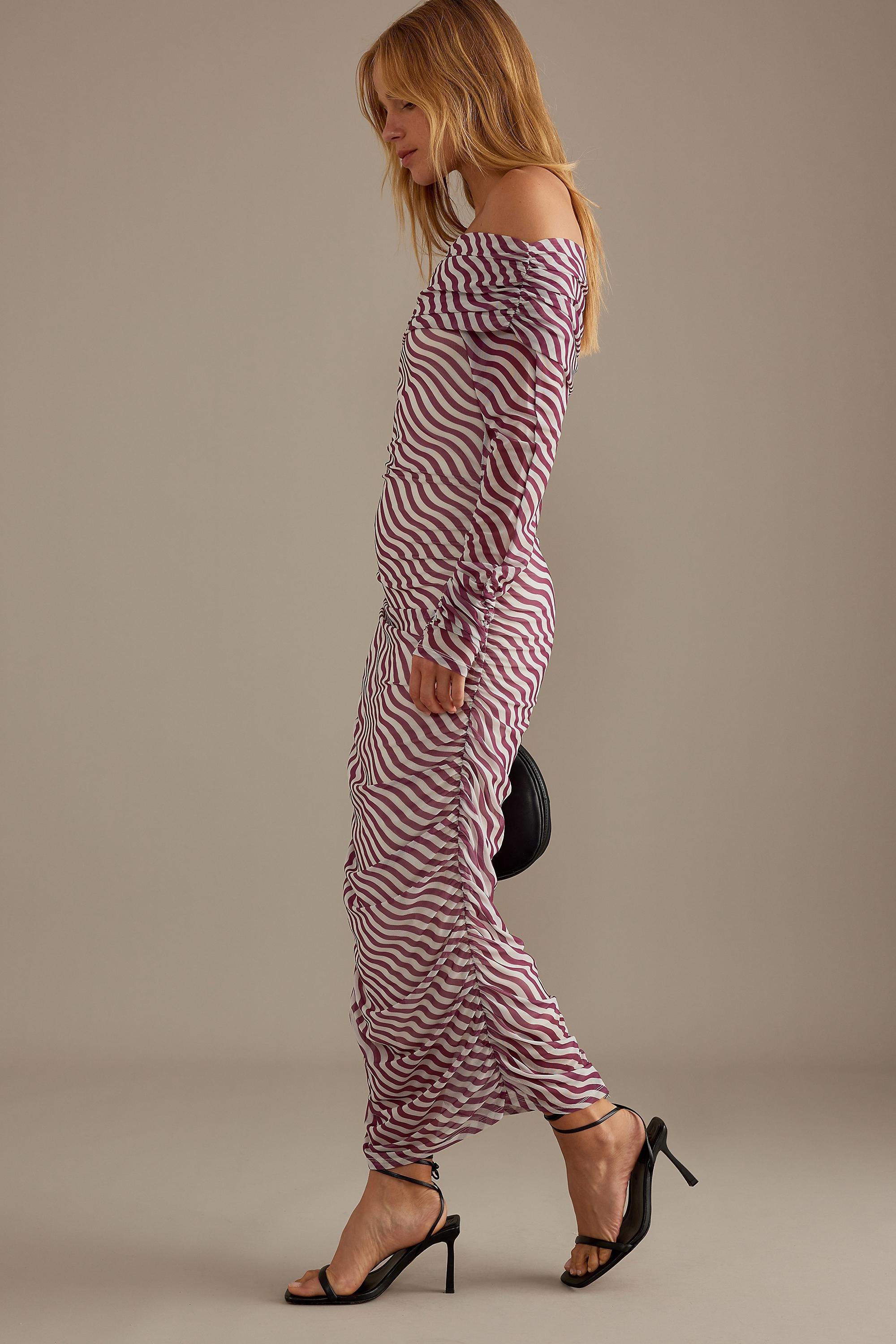 Off-The-Shoulder Mesh Maxi Dress, Purple, , large image number 3