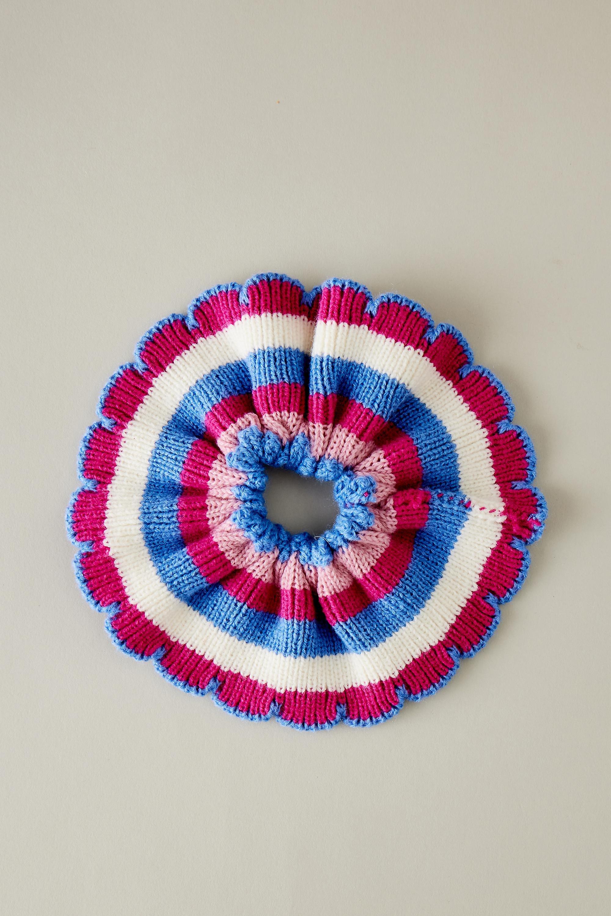 Crochet Stripe Scalloped Hair Scrunchie, Pink, A501_0066, large image number 0